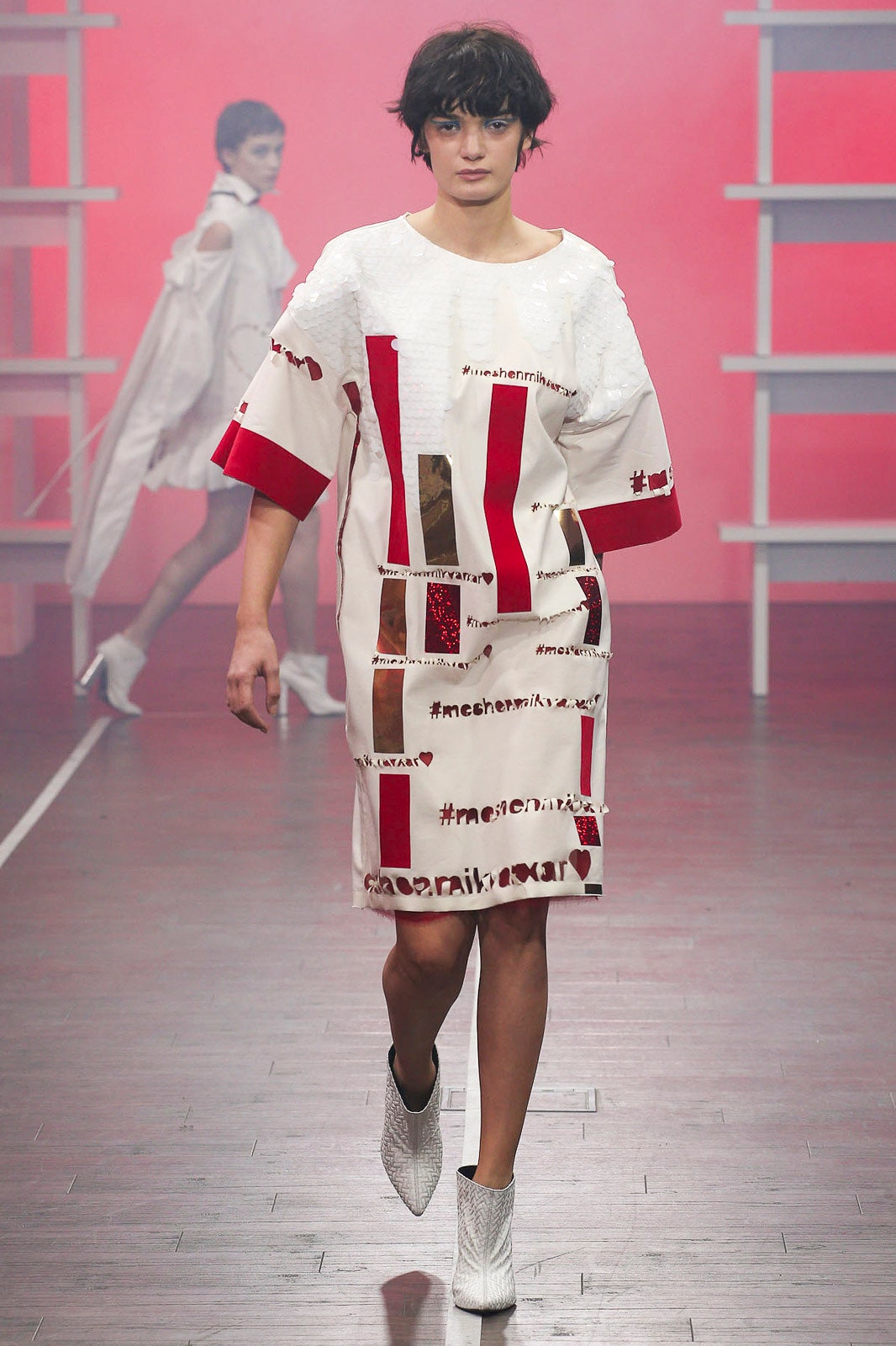 relaxed white and red printed dress