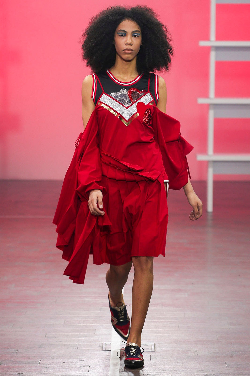 red relaxed midi dress with oversized jacket