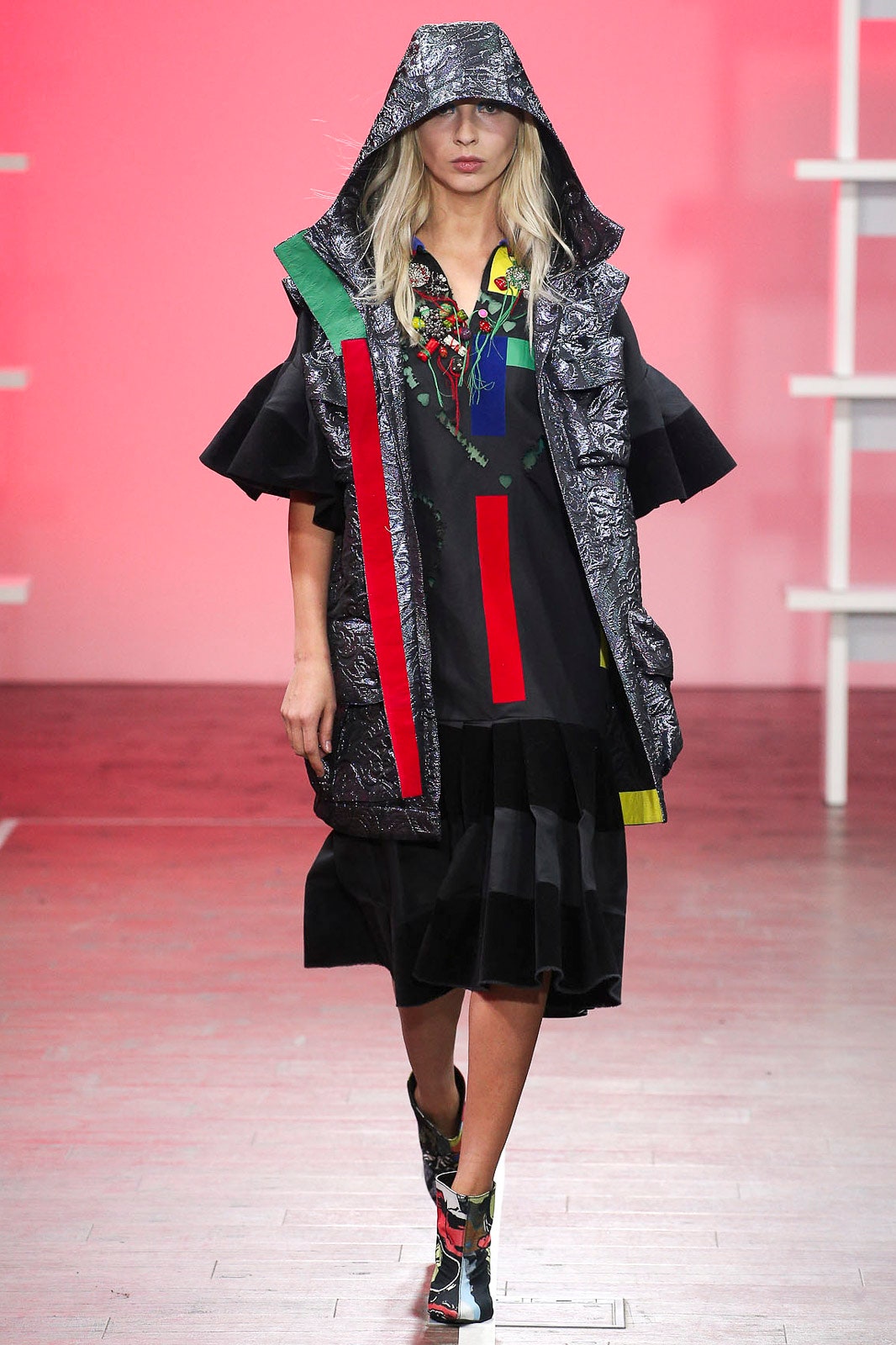 black vinyl hooded coat and dress