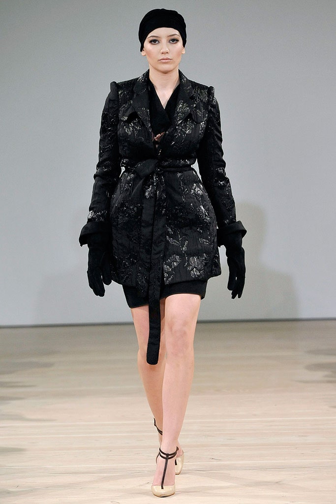 black embroidered coat with gloves