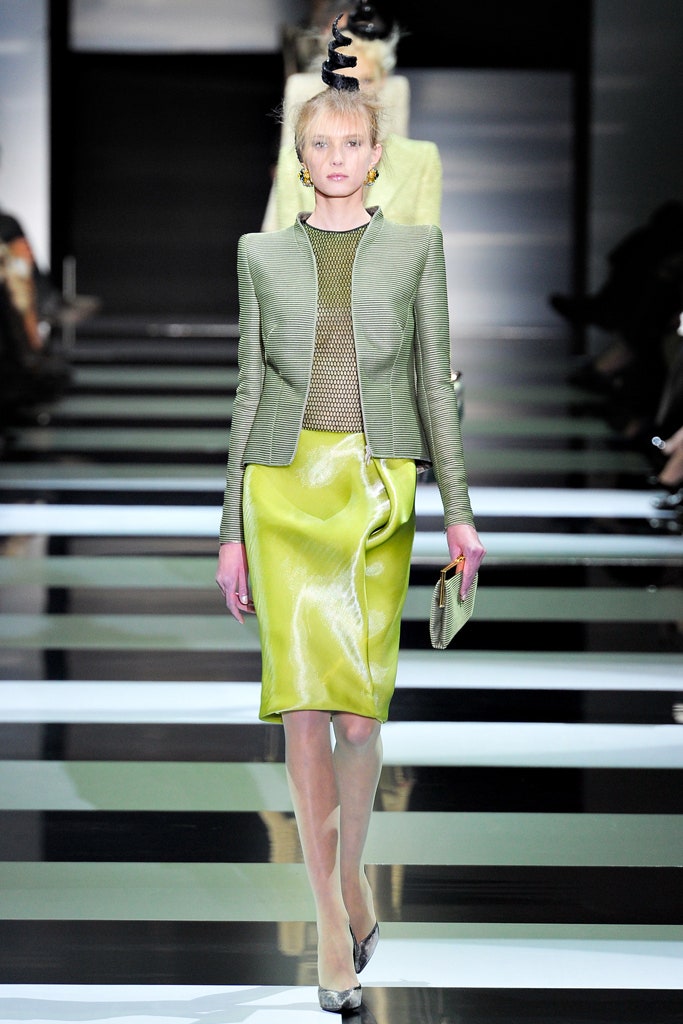 green tailored jacket yellow pencil skirt