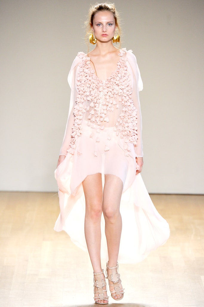 pink silk ruffled midi dress