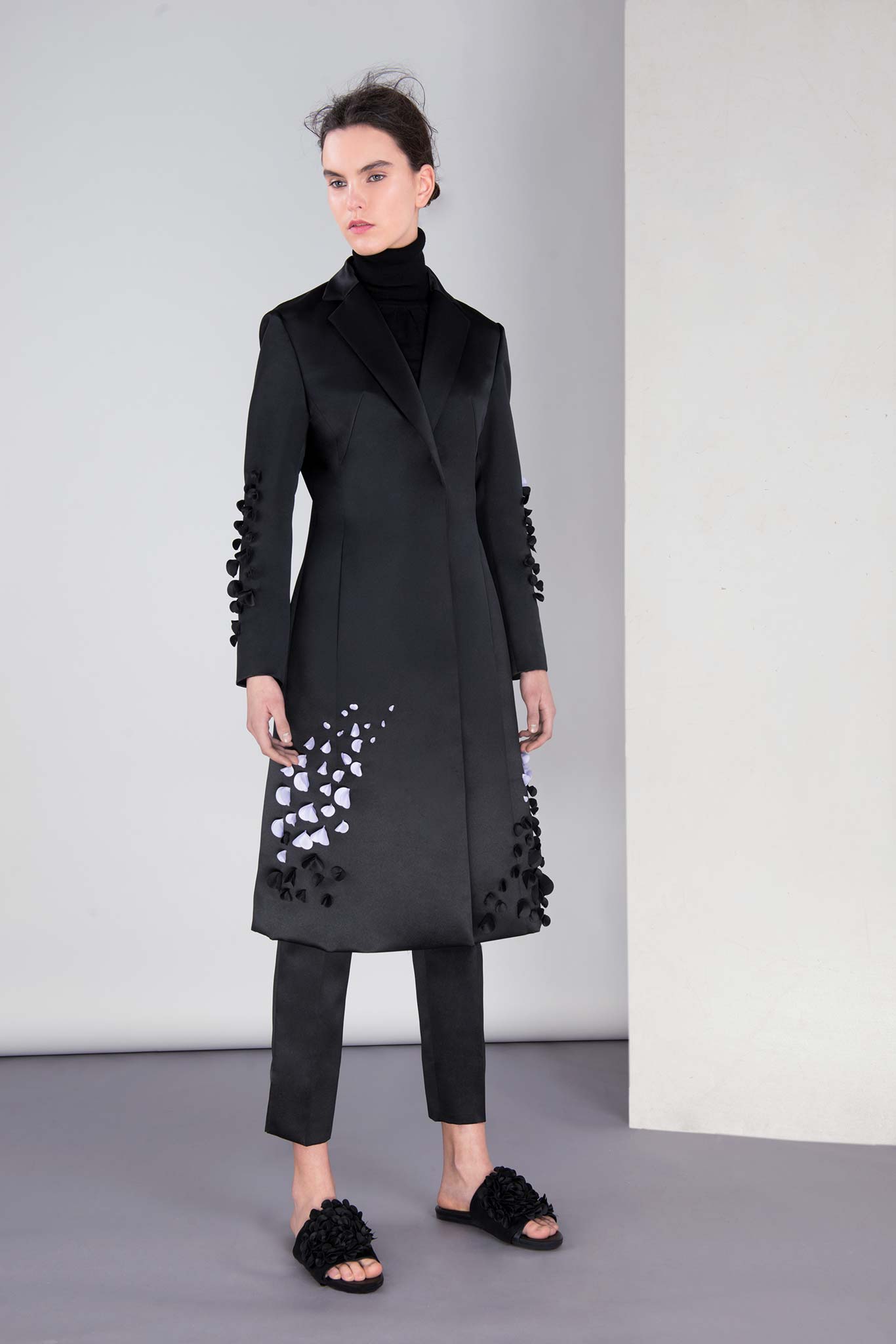 black silk coat and pants