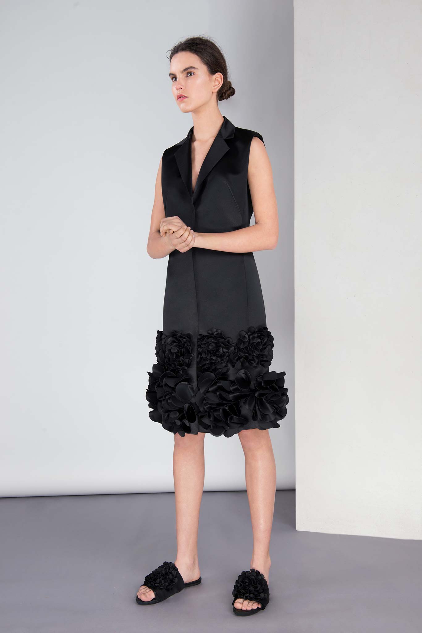 black silk sleeveless dress