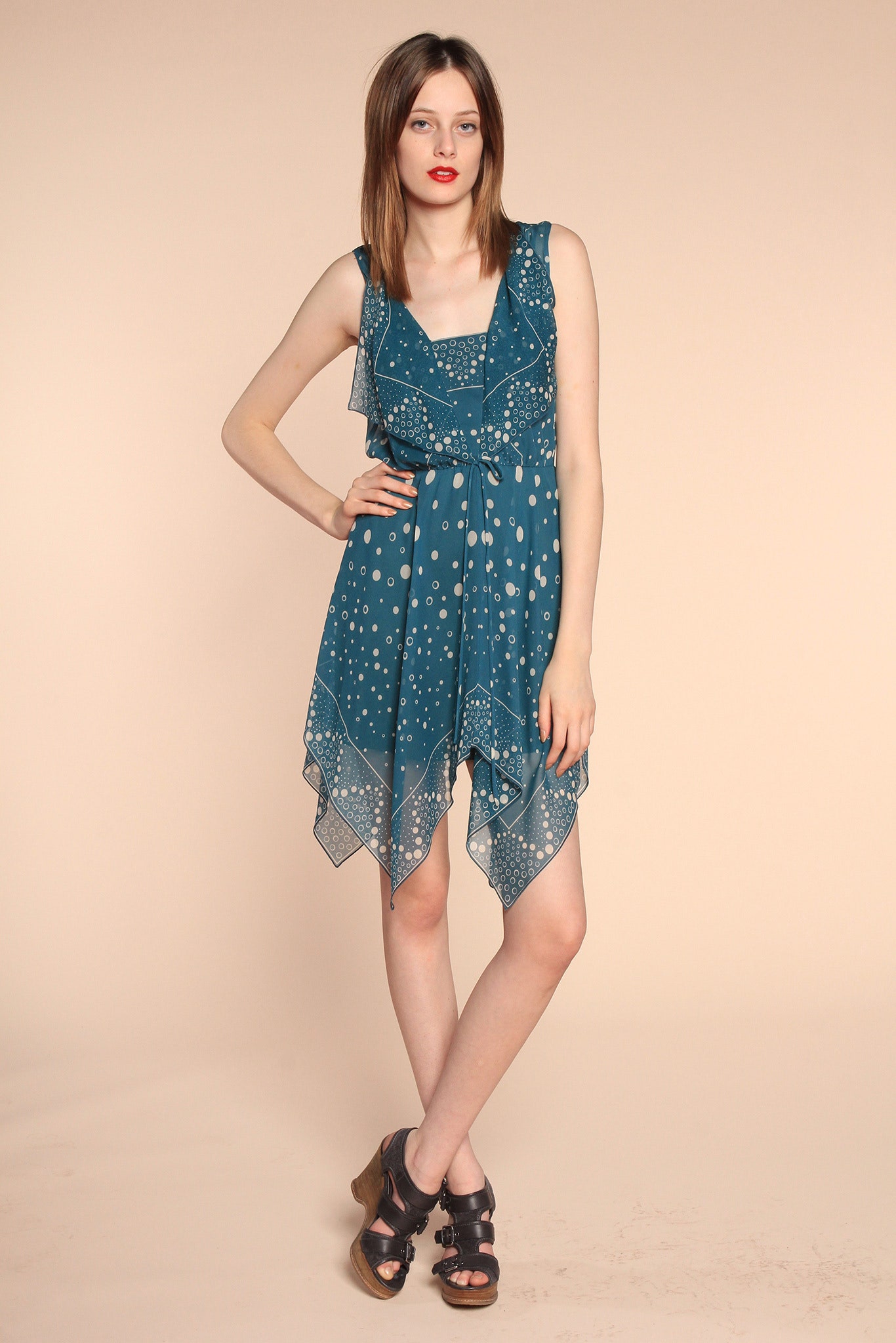 blue ruffled mini dress