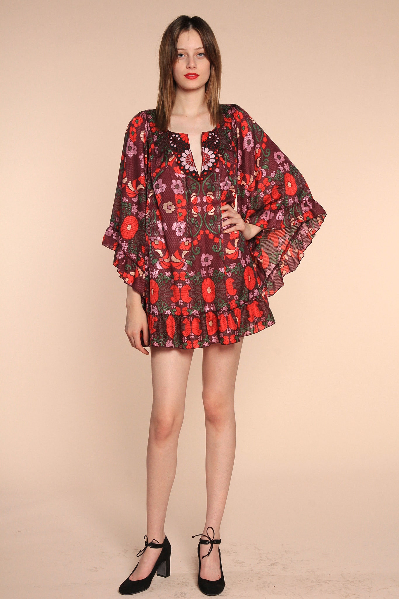 relaxed mini dress with floral pattern