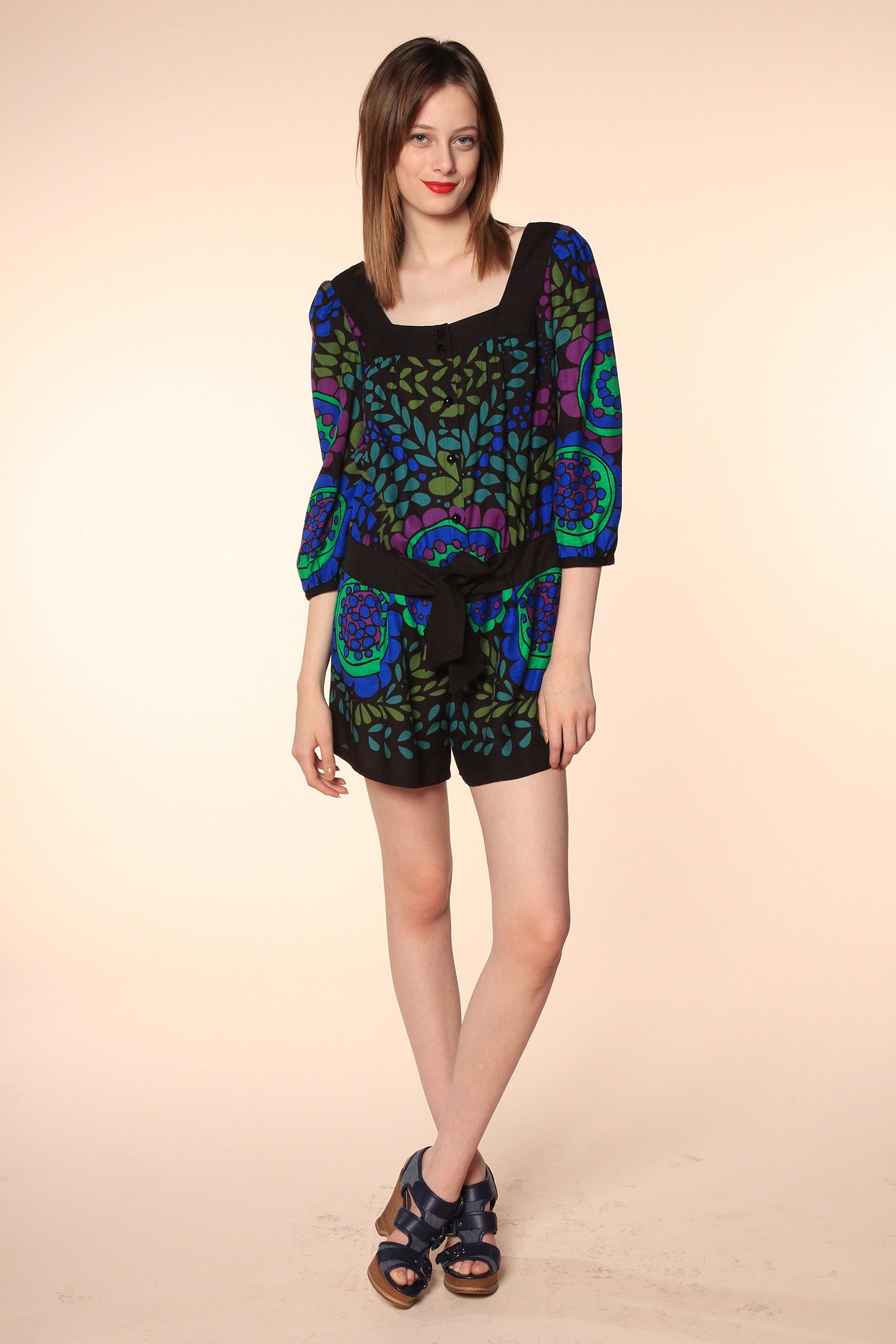 black blue green printed romper