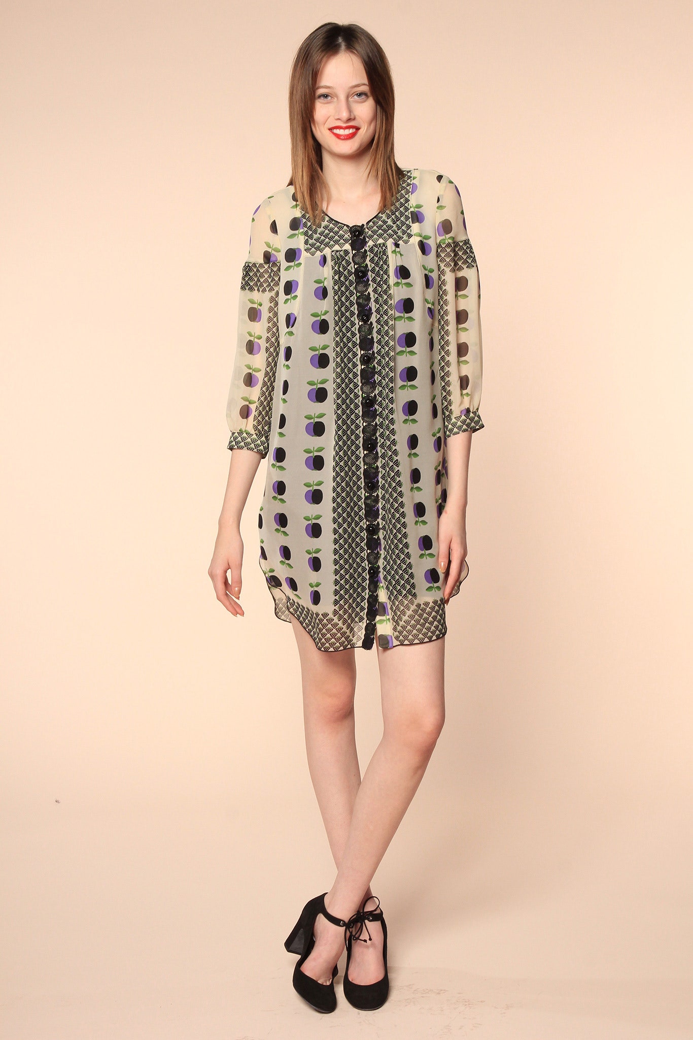 beige printed relaxed dress