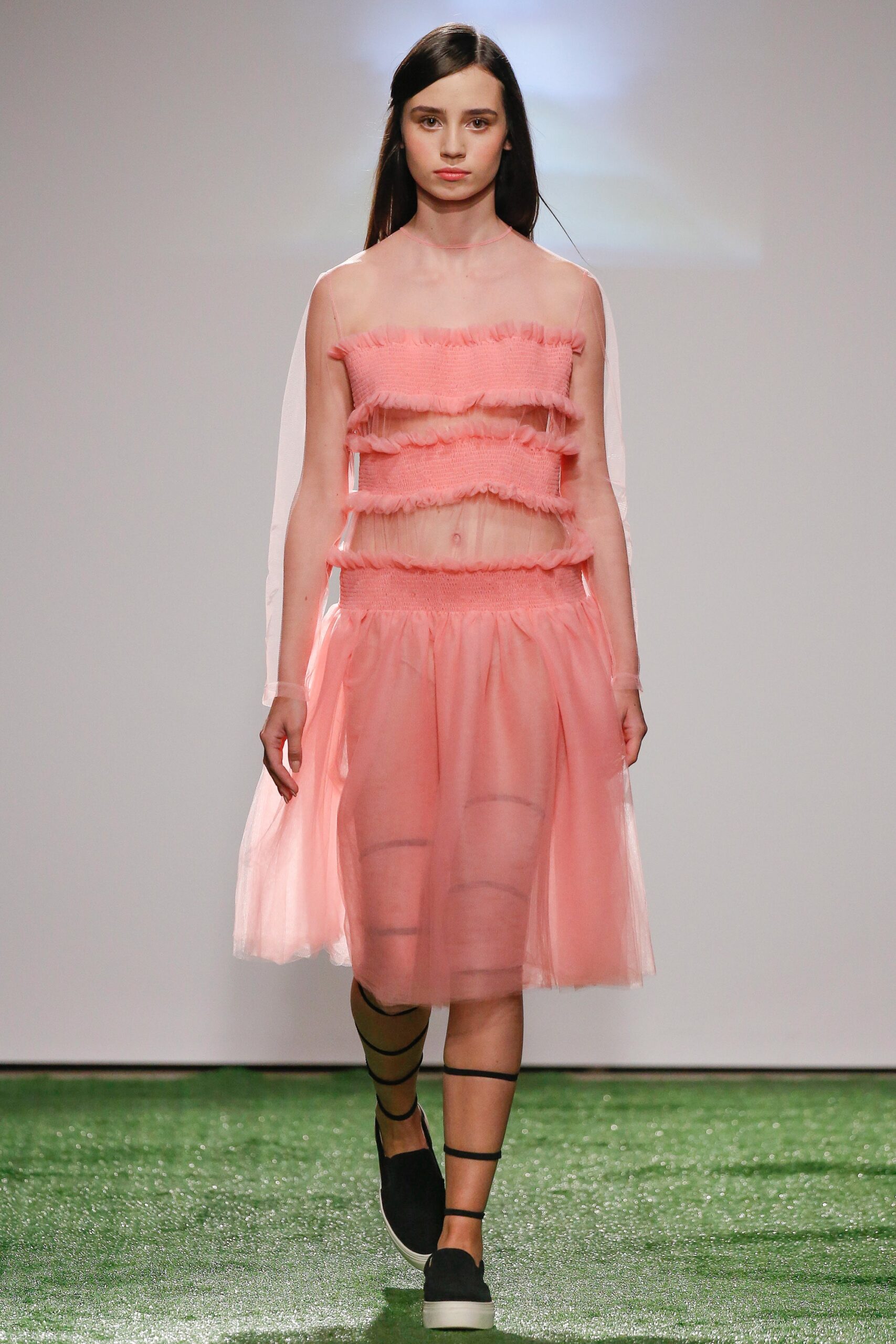 sheer pink ruffled tulle dress