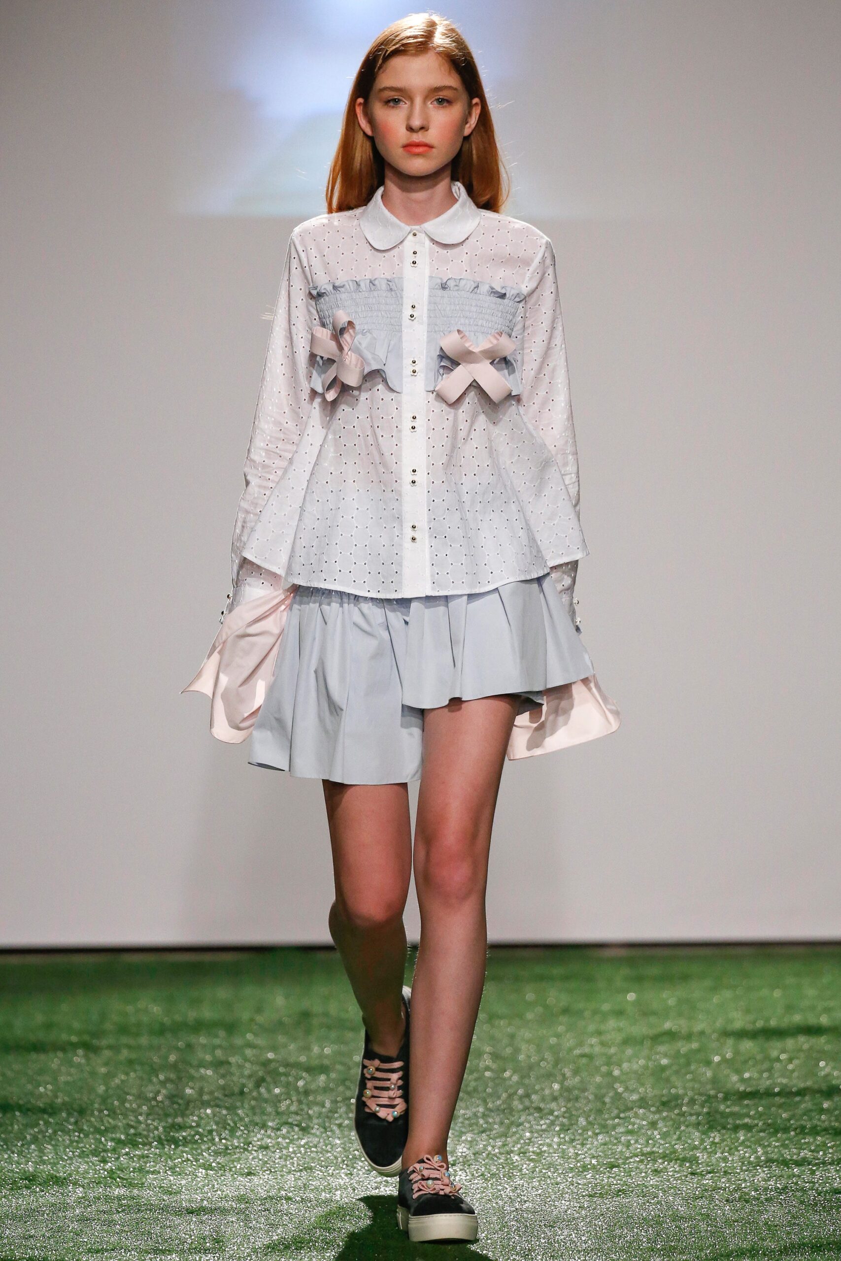 white ruffled collared blouse