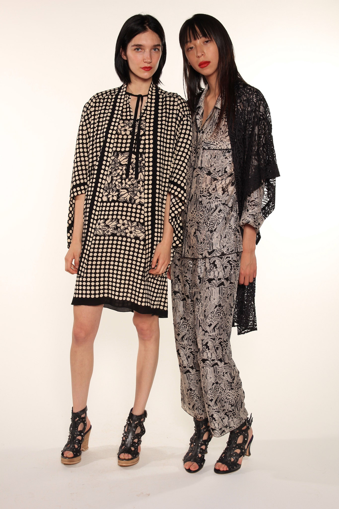 black and white printed dress and kimono