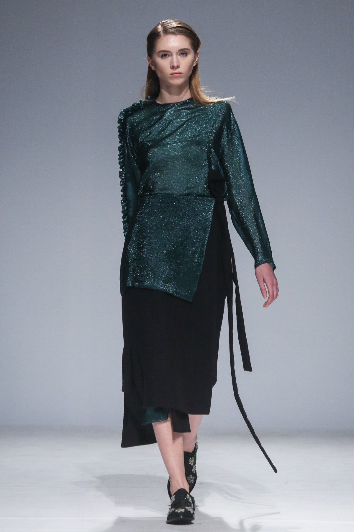 black and green asymmetric dress