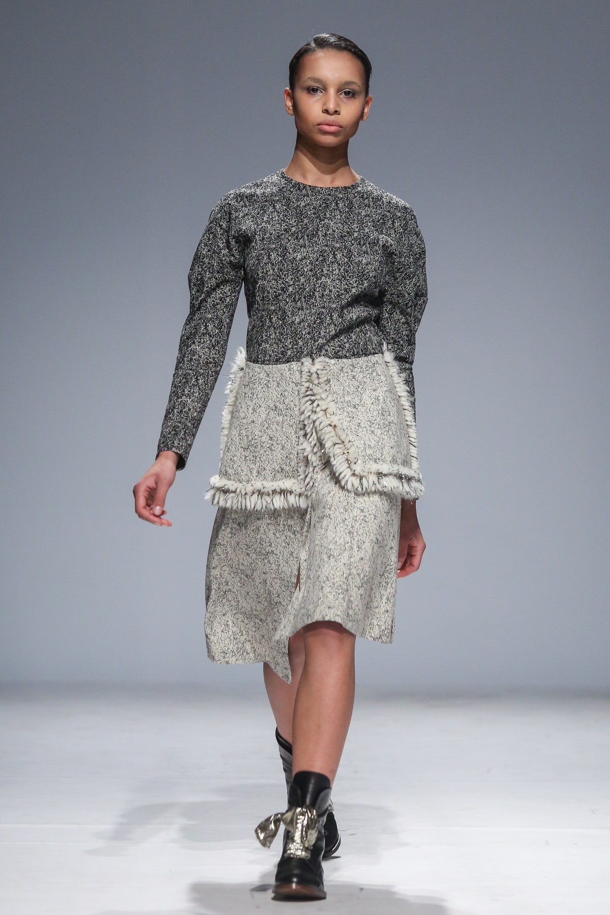 black and white fringed midi dress