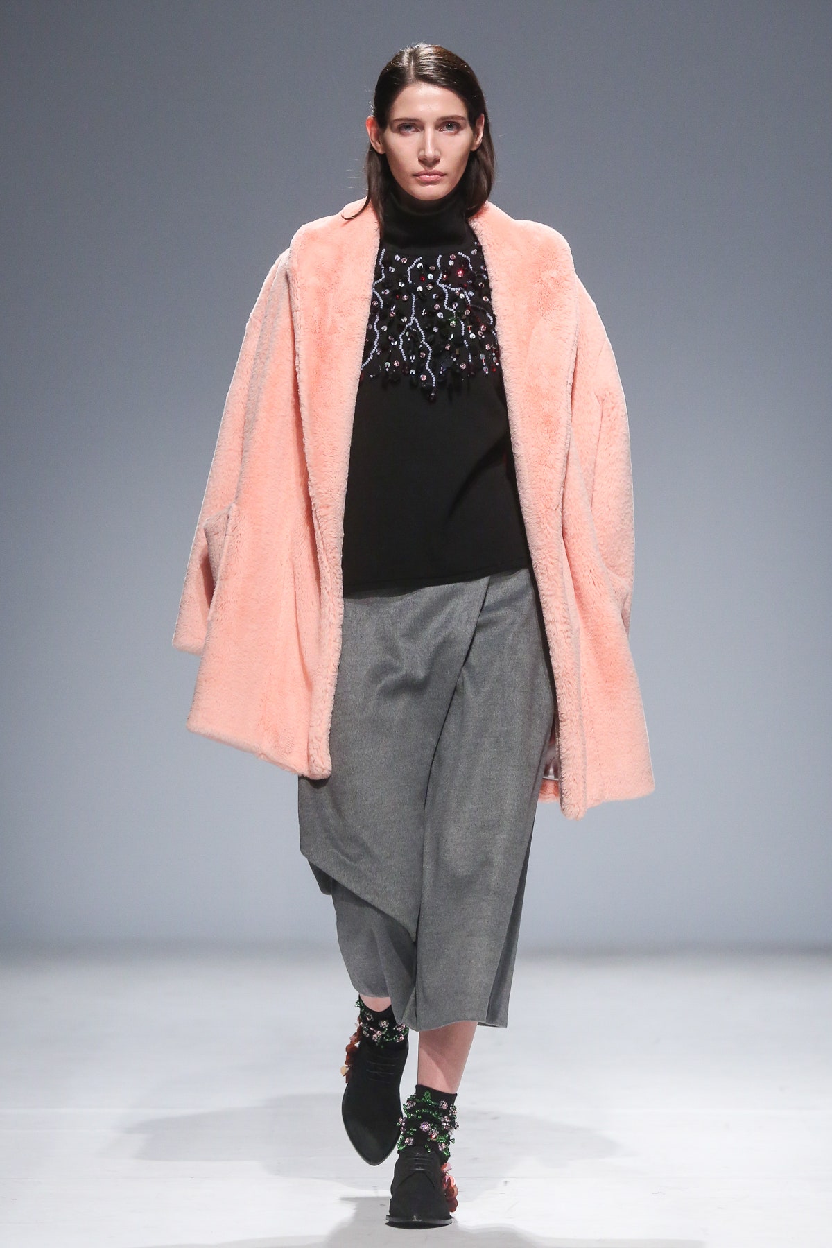 pink faux-fur oversized coat