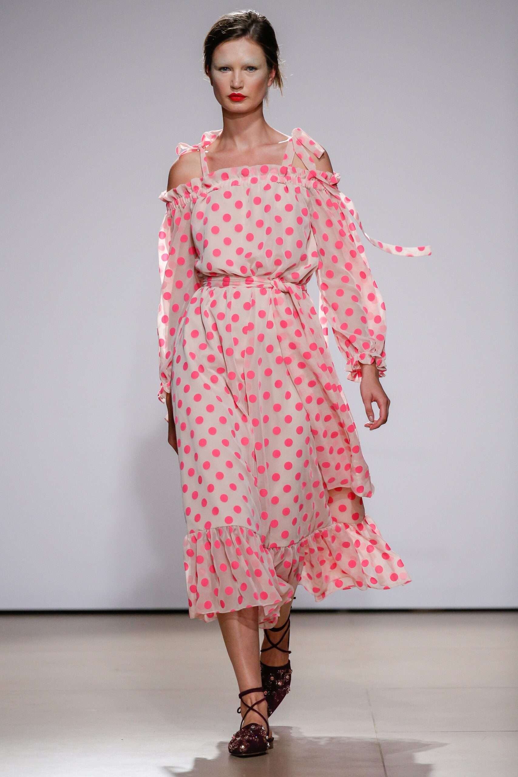 pink polka-dot midi dress