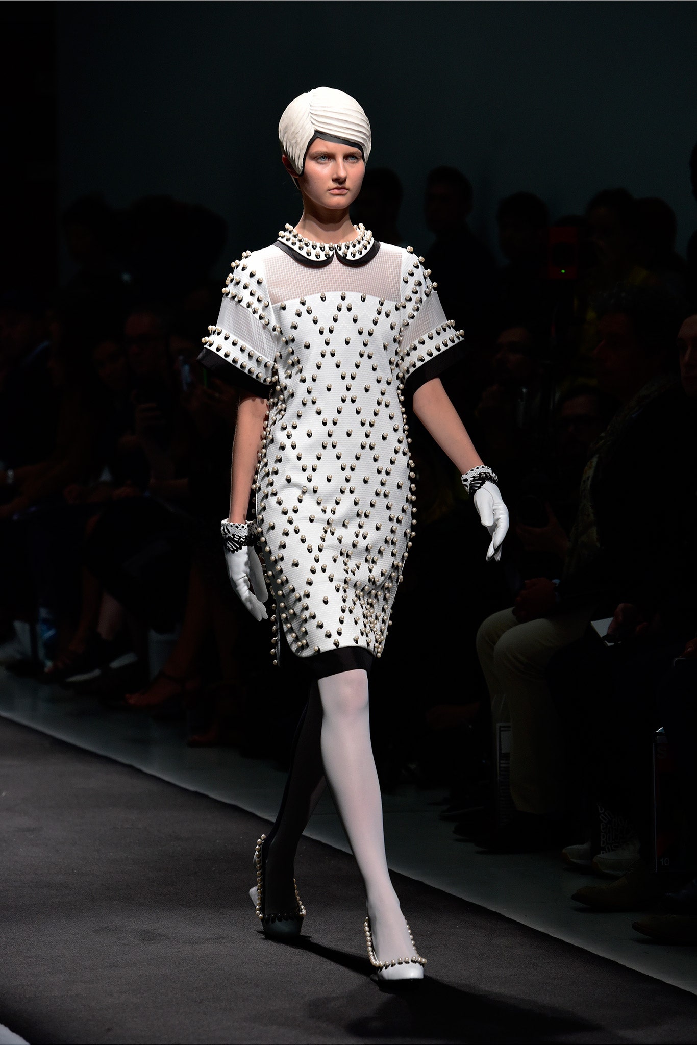 white and black embroidered dress