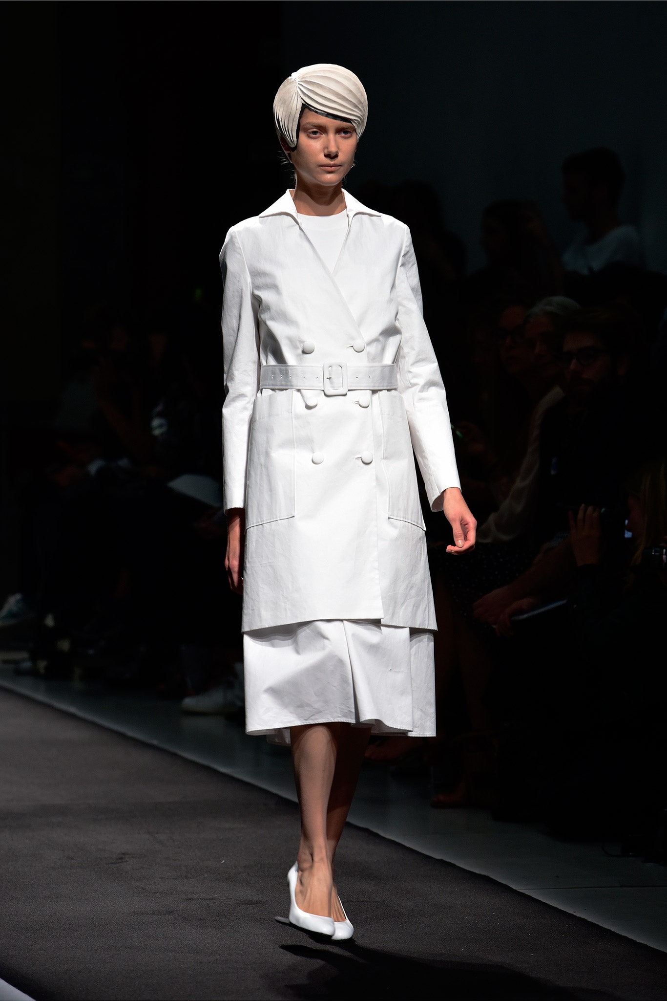 white belted midi dress