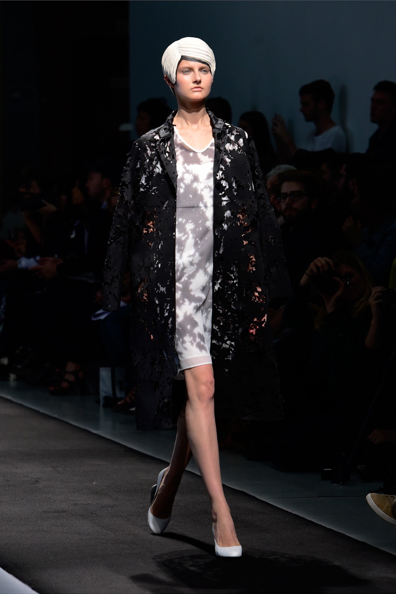 black lace long-sleeve collared relaxed layered coat