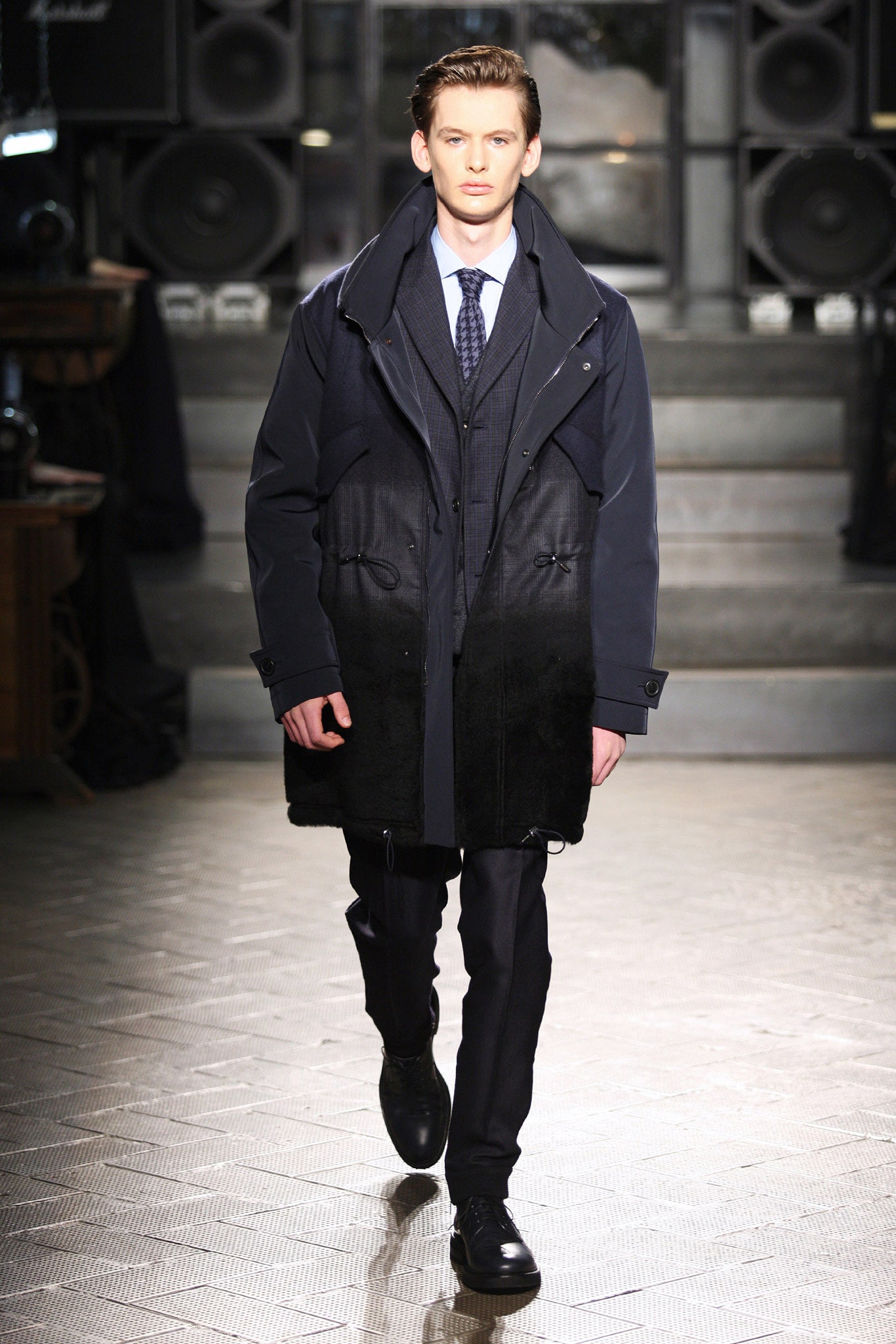 black and blue coat with suit