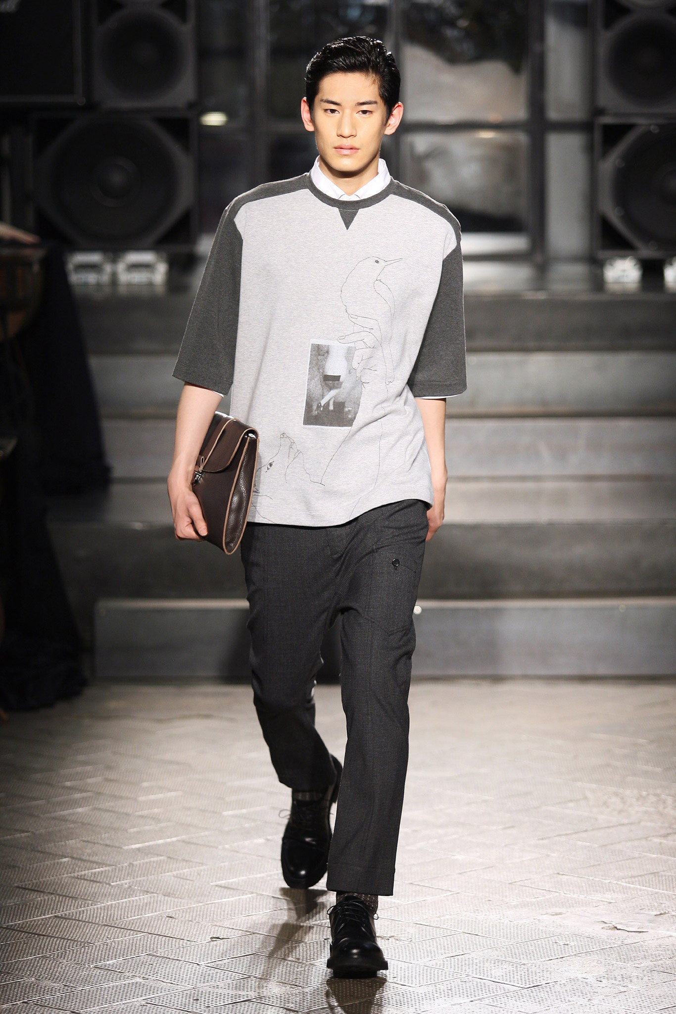 gray relaxed shirt with black pants