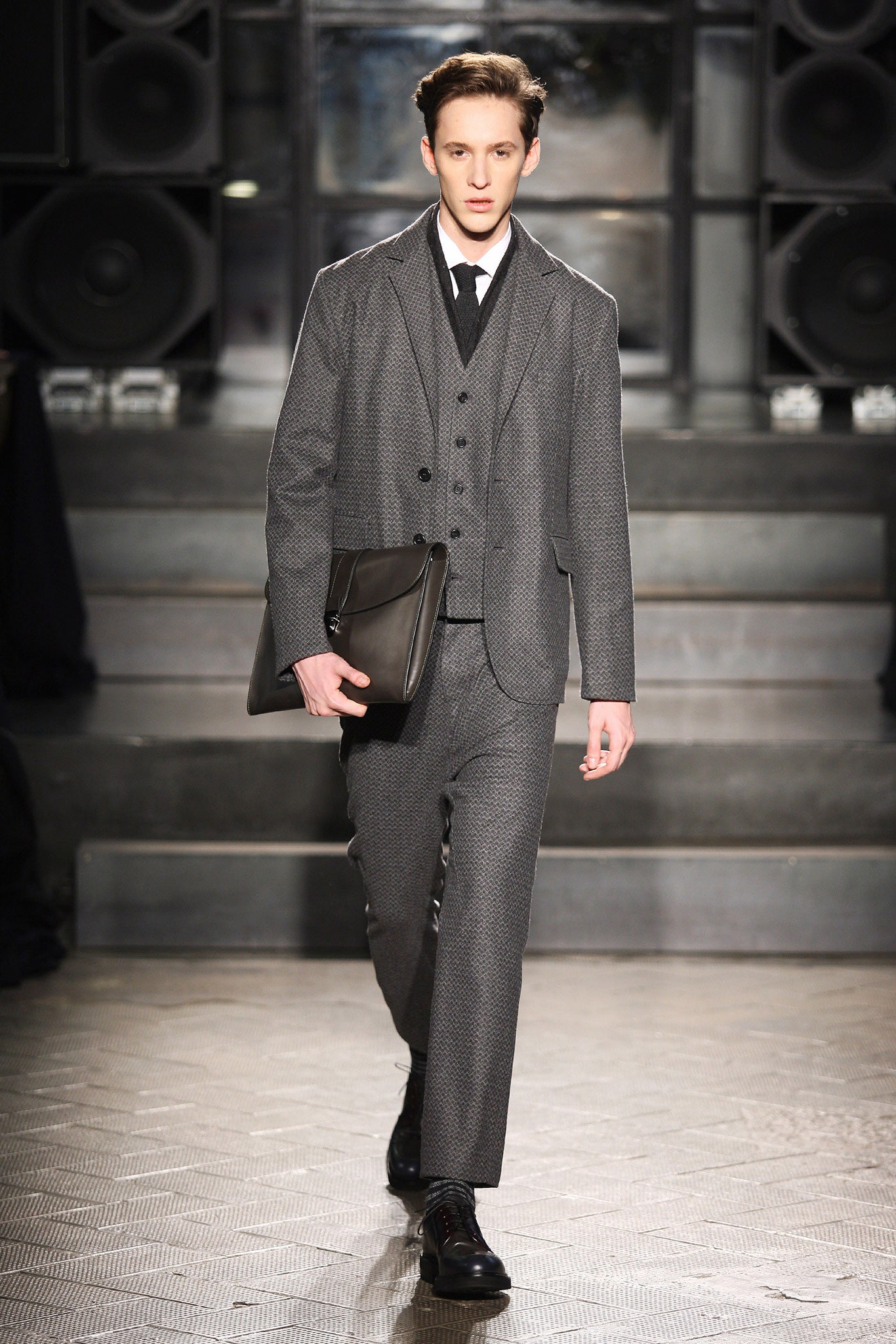 gray tailored suit with white shirt