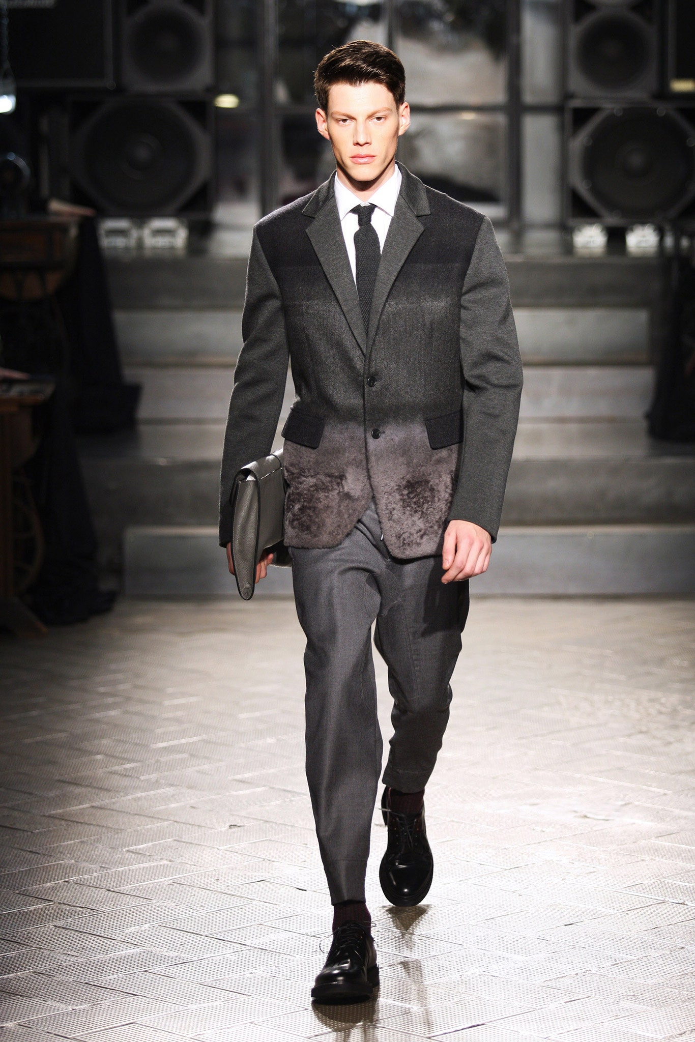 tailored gray blazer with slim pants