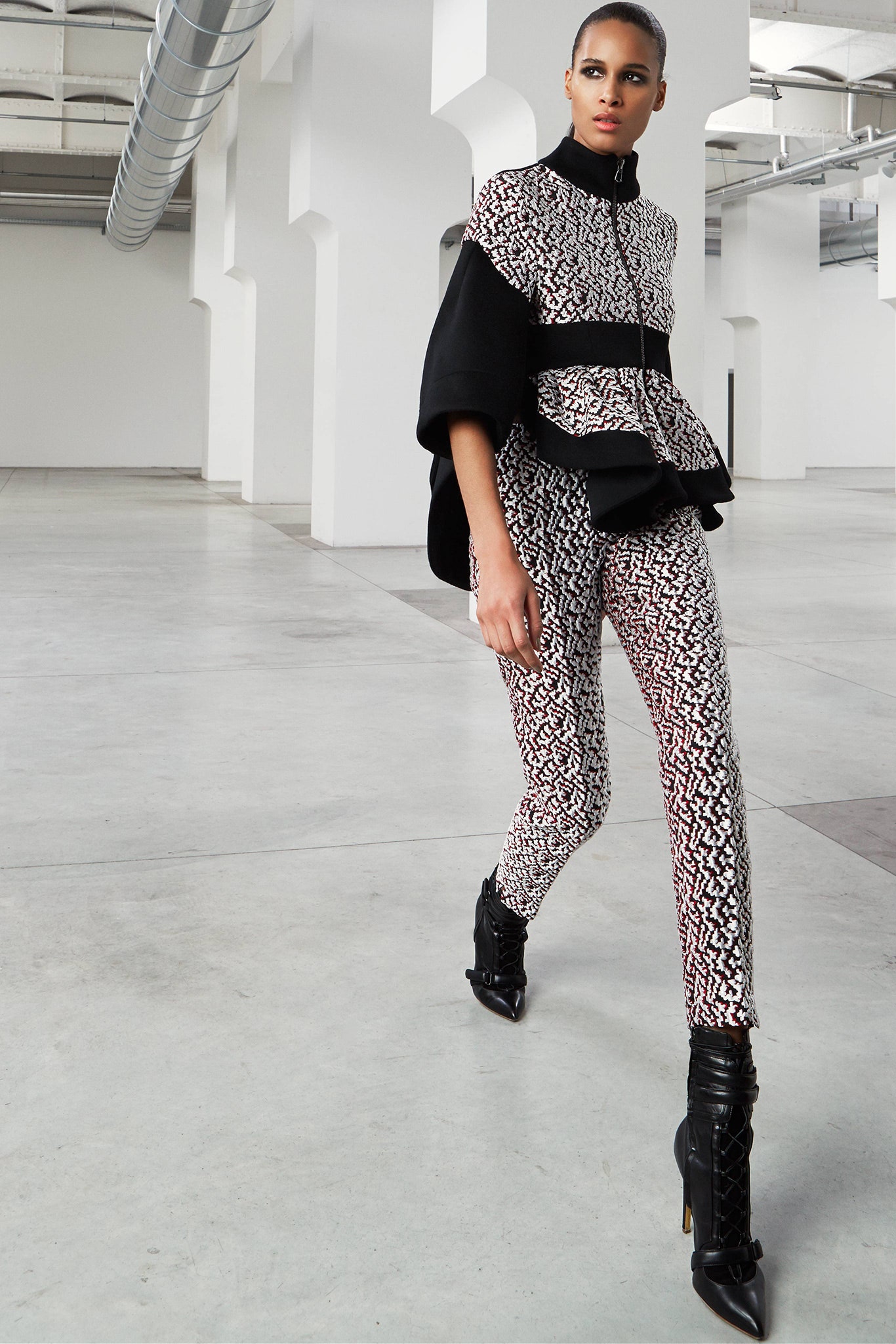 black and white printed jacket and pants