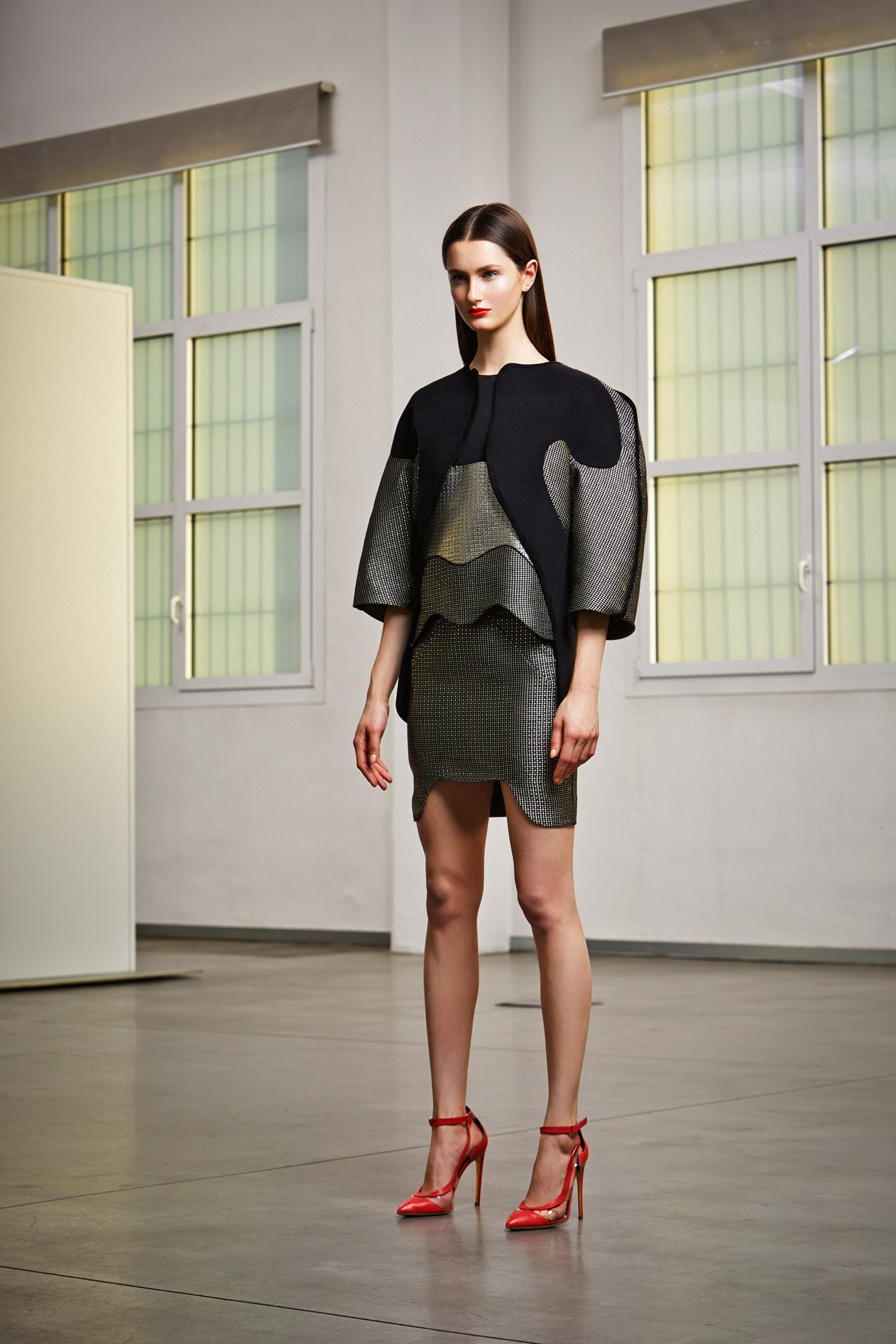 black cotton long-sleeve asymmetric structured jacket