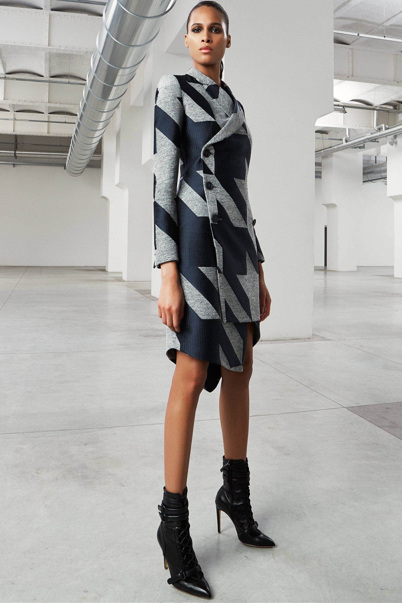 black and gray printed midi dress