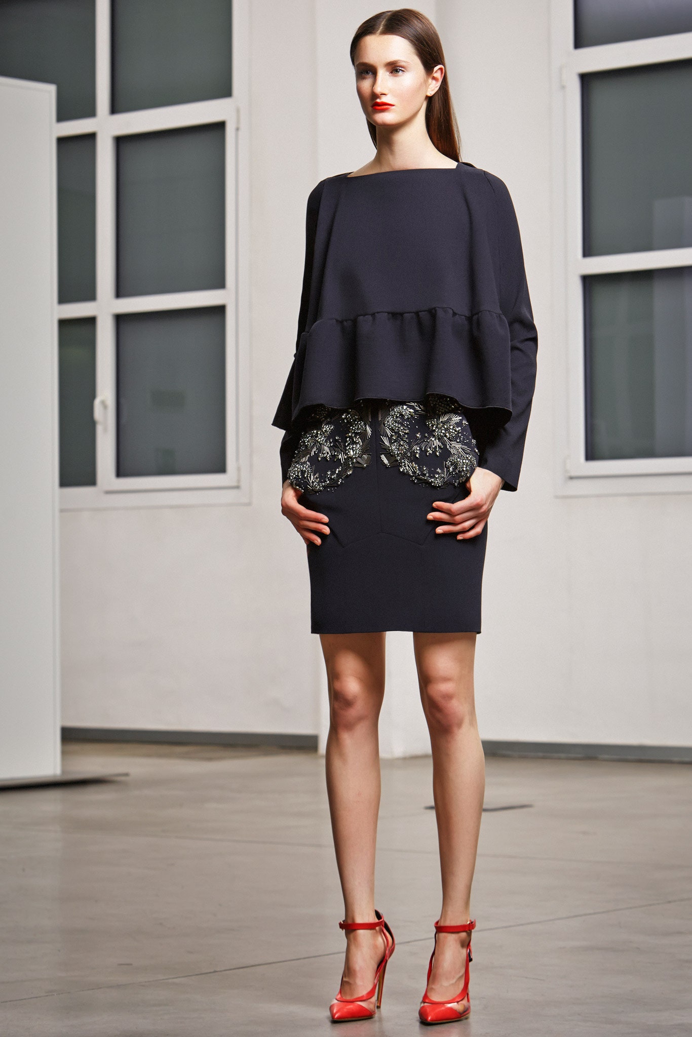 black layered top and pencil skirt
