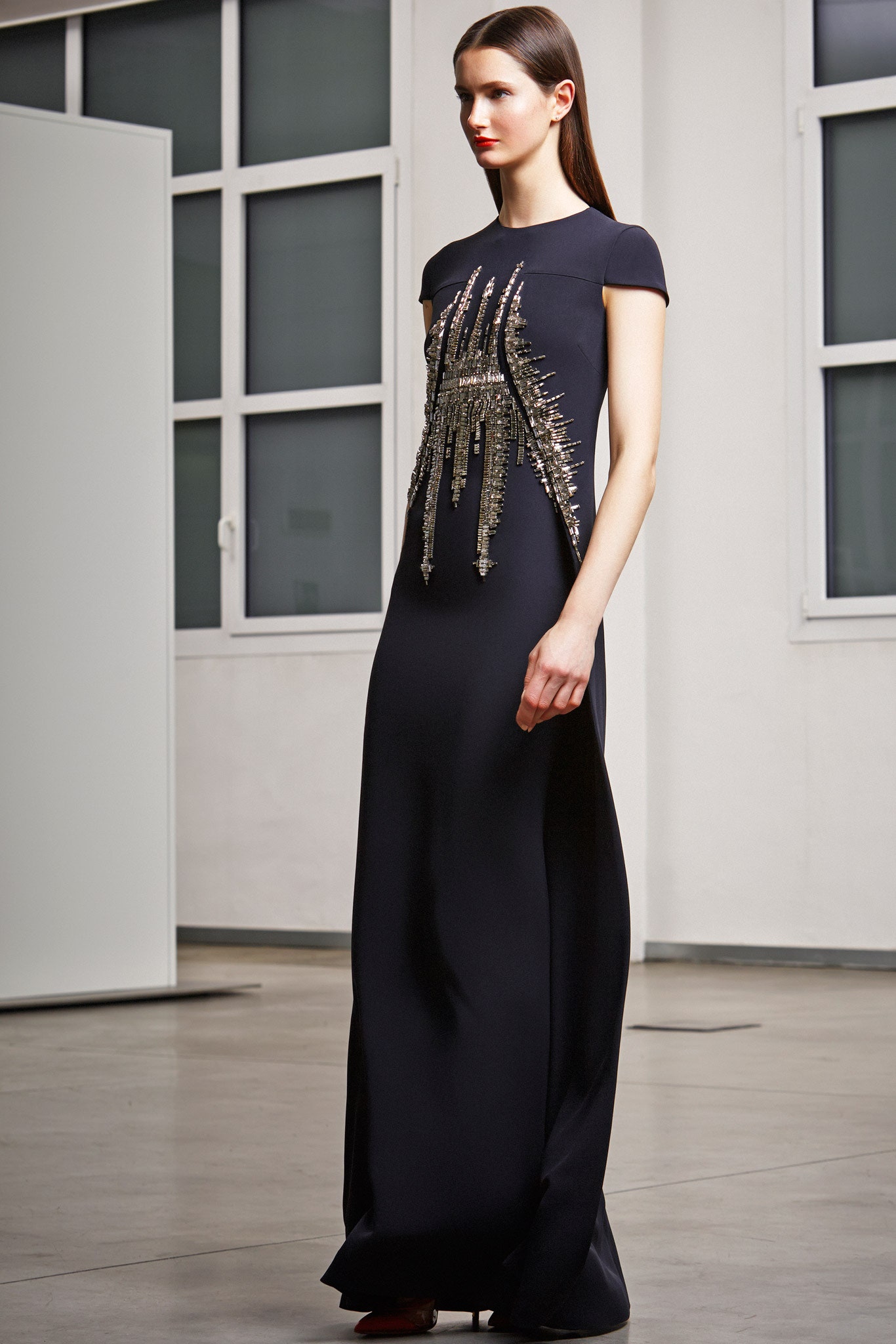 black silk embellished gown