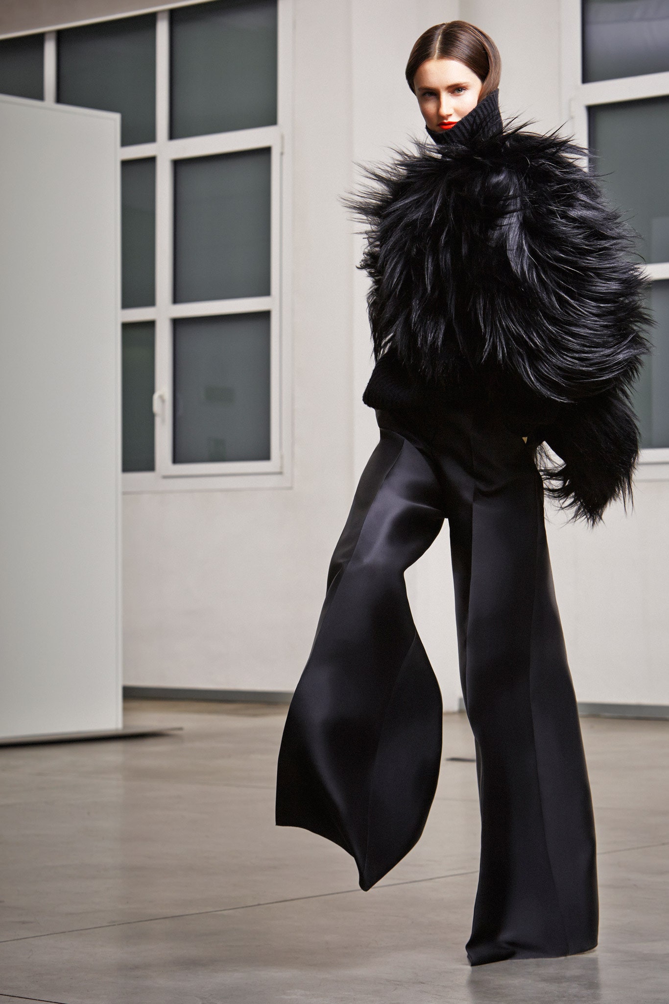 black silk tailored flared pants