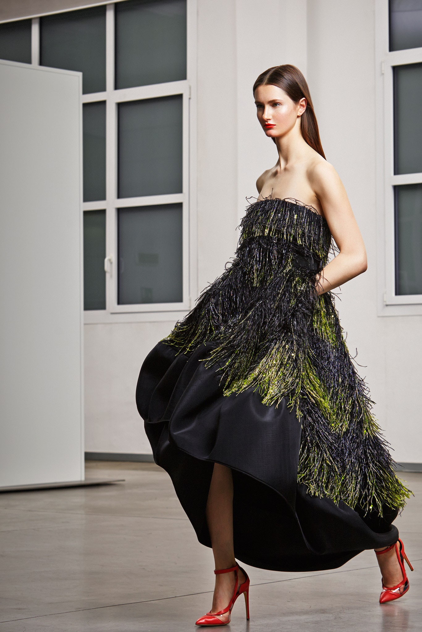 black silk fringed gown