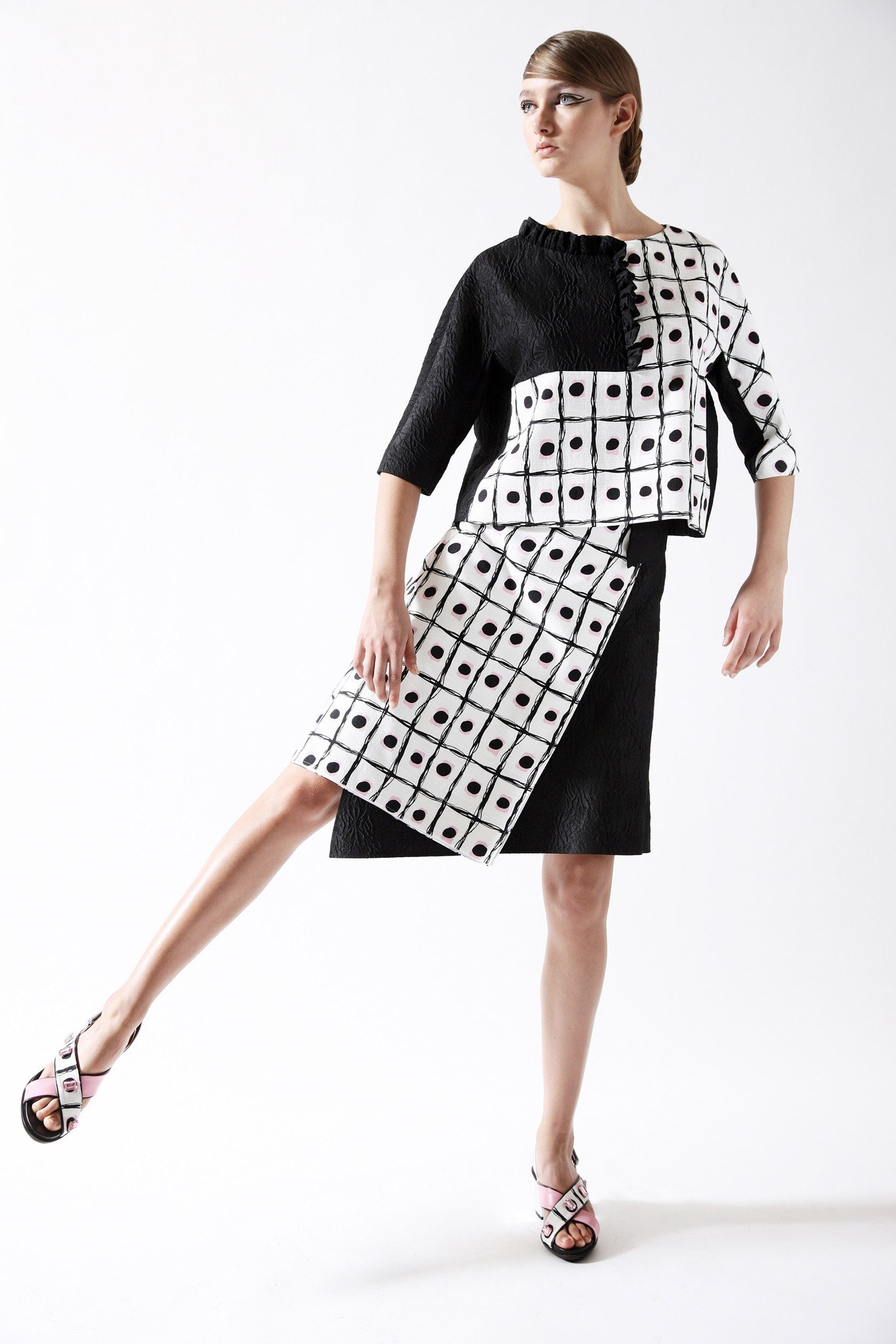 black and white printed top and skirt