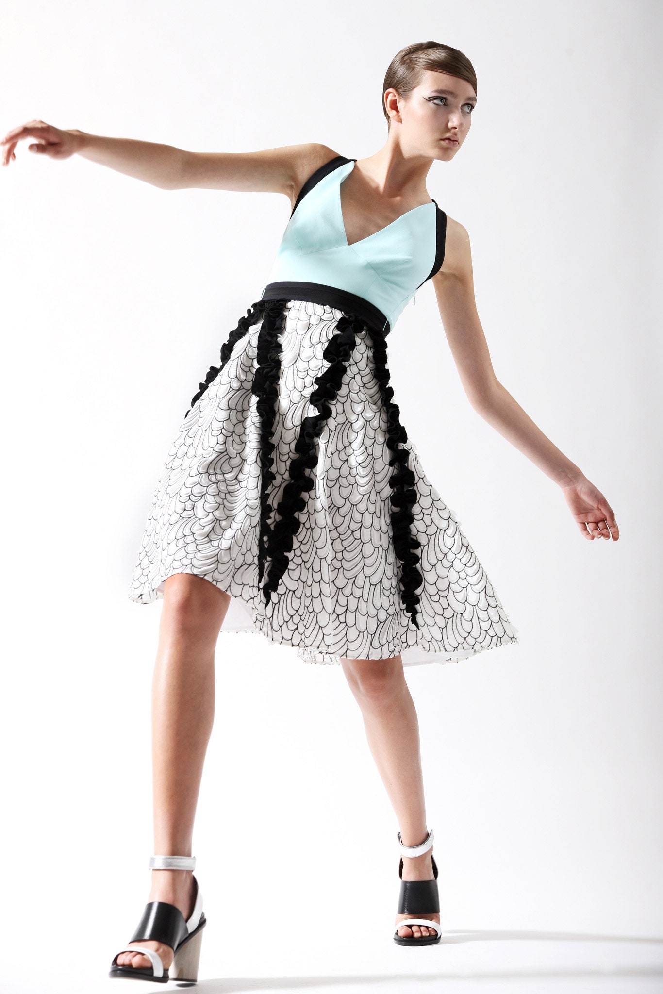 black and white pleated dress