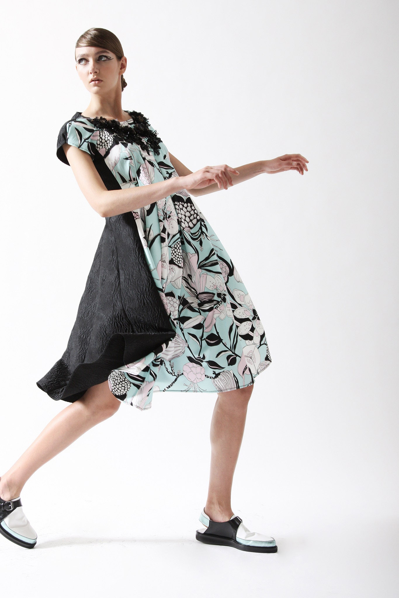 flared printed midi dress