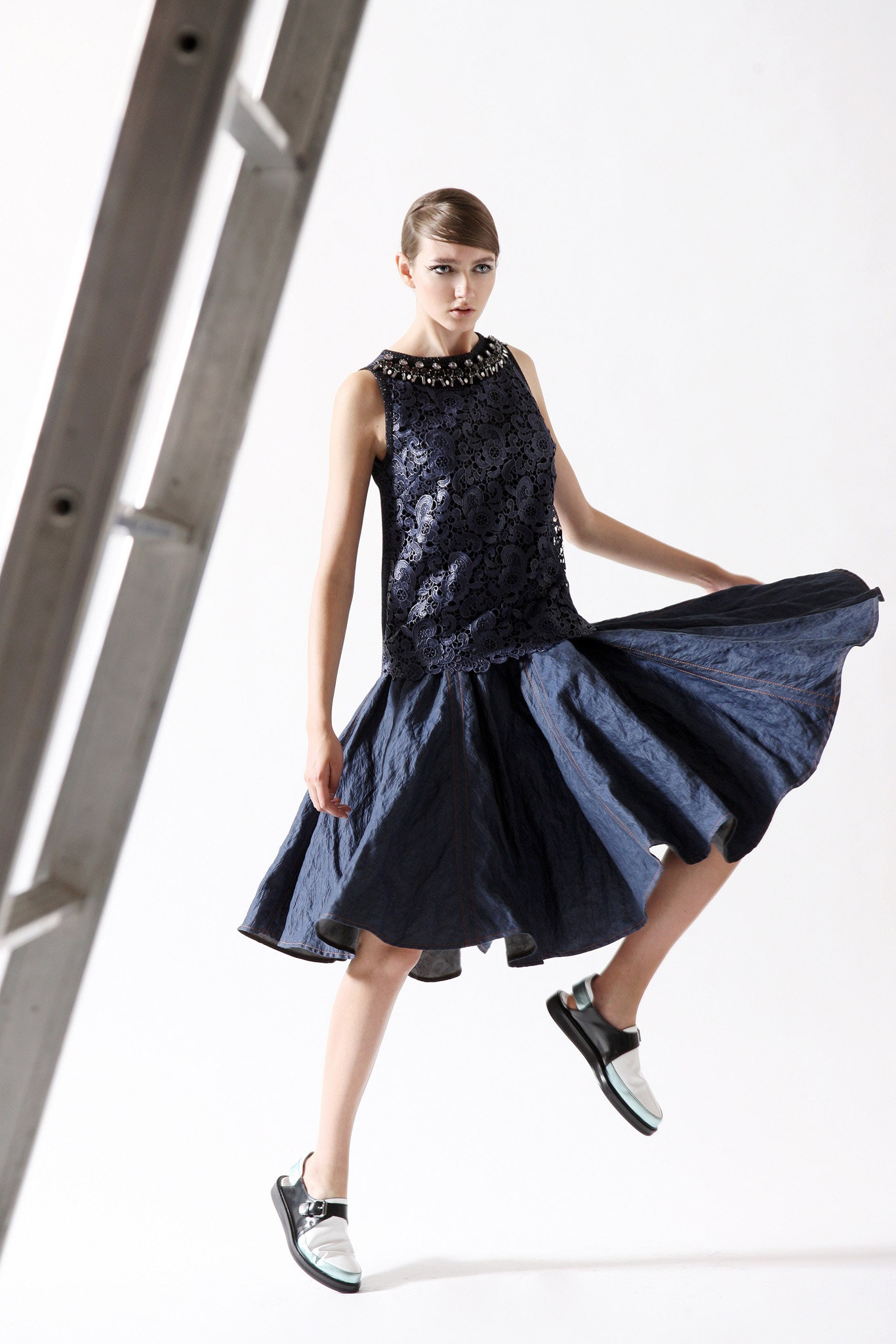 blue silk pleated midi dress