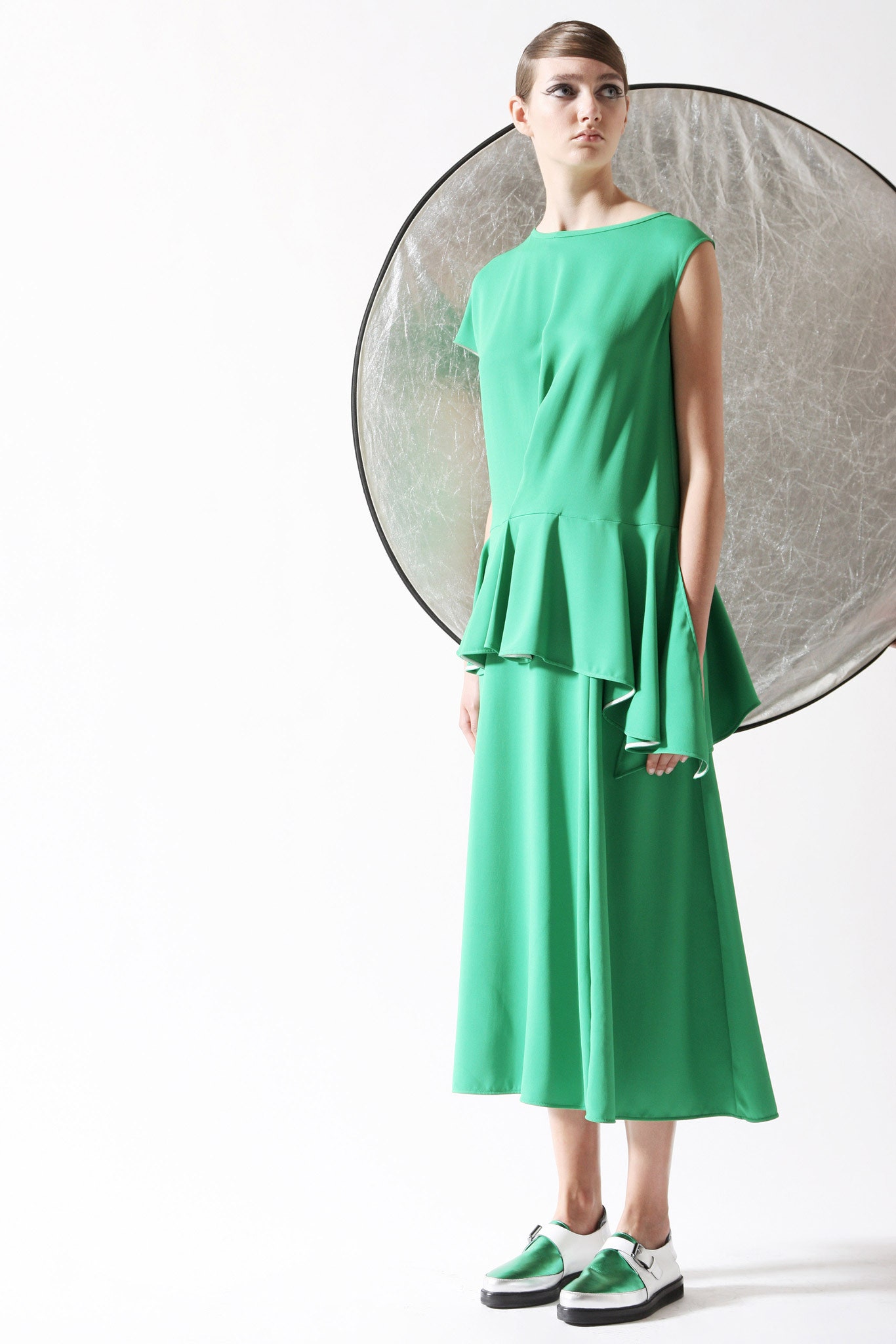 green silk sleeveless dress
