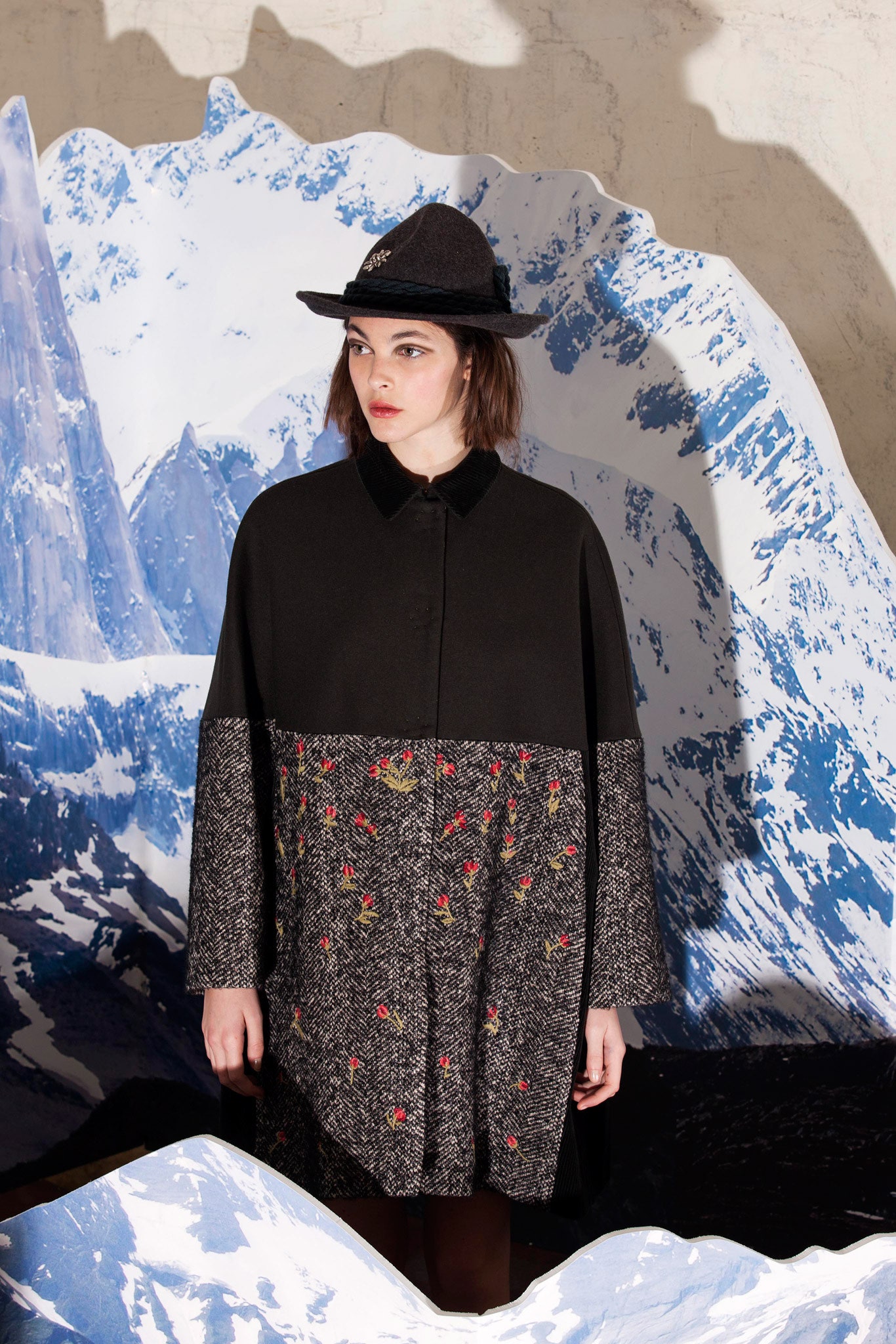black wool coat with embroidery