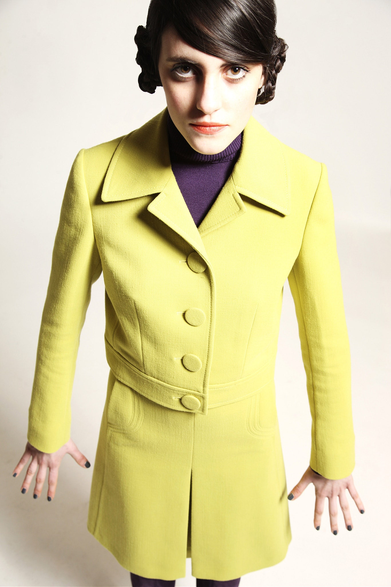 fitted yellow wool coat
