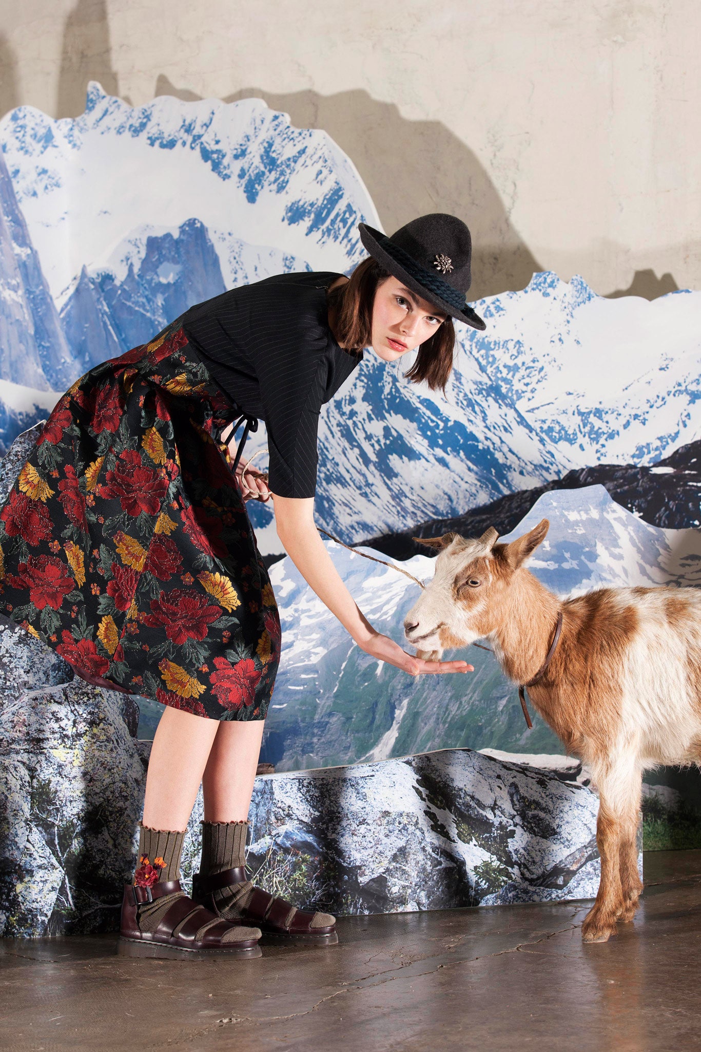black top with multi floral skirt