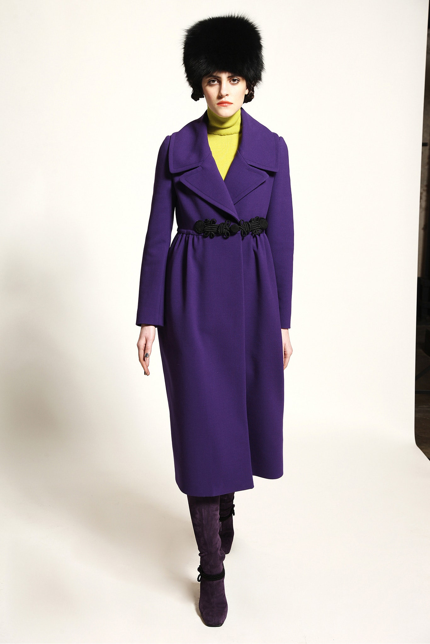 purple wool belted coat