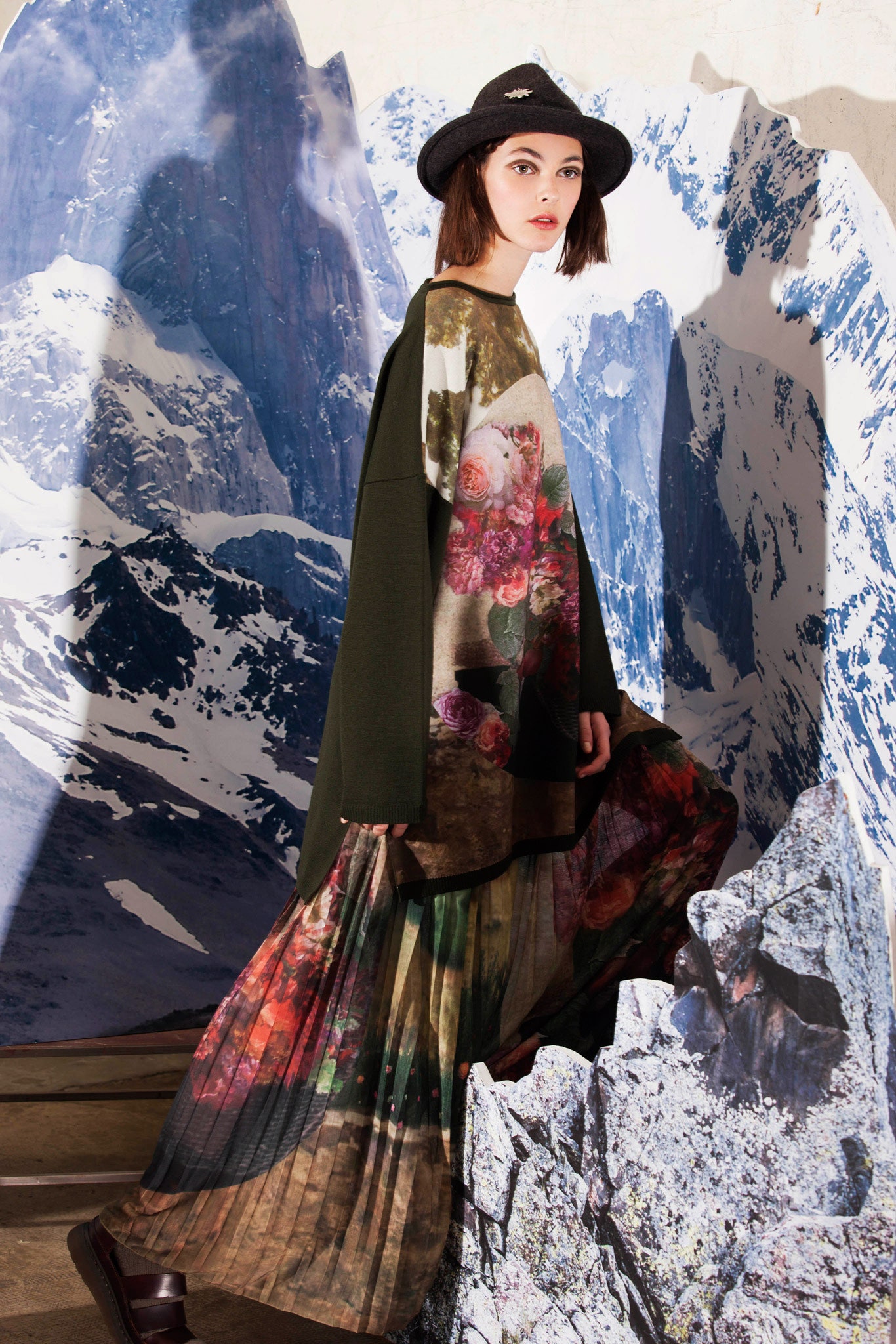 green relaxed top with multi skirt
