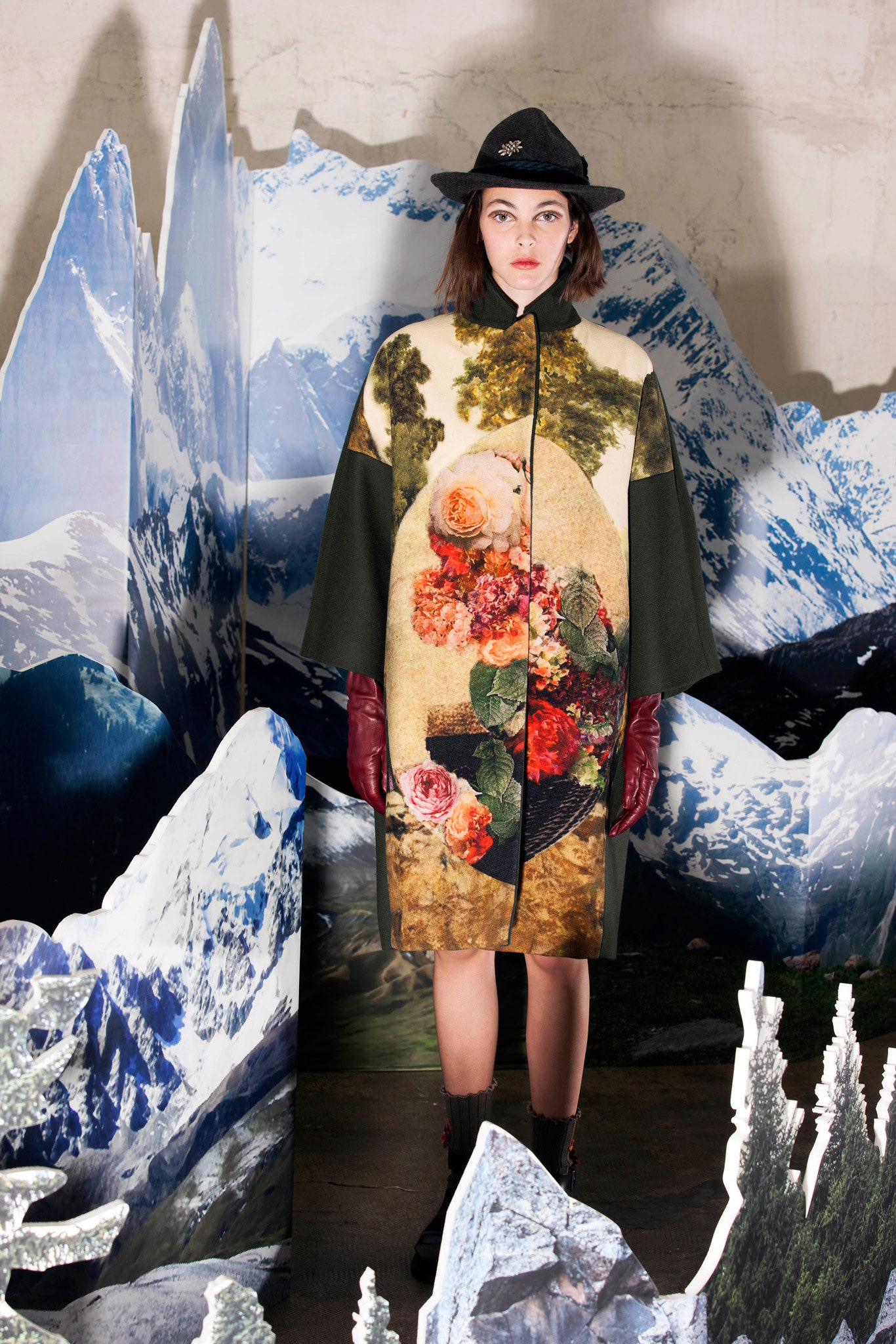 multi-colored wool coat with flowers