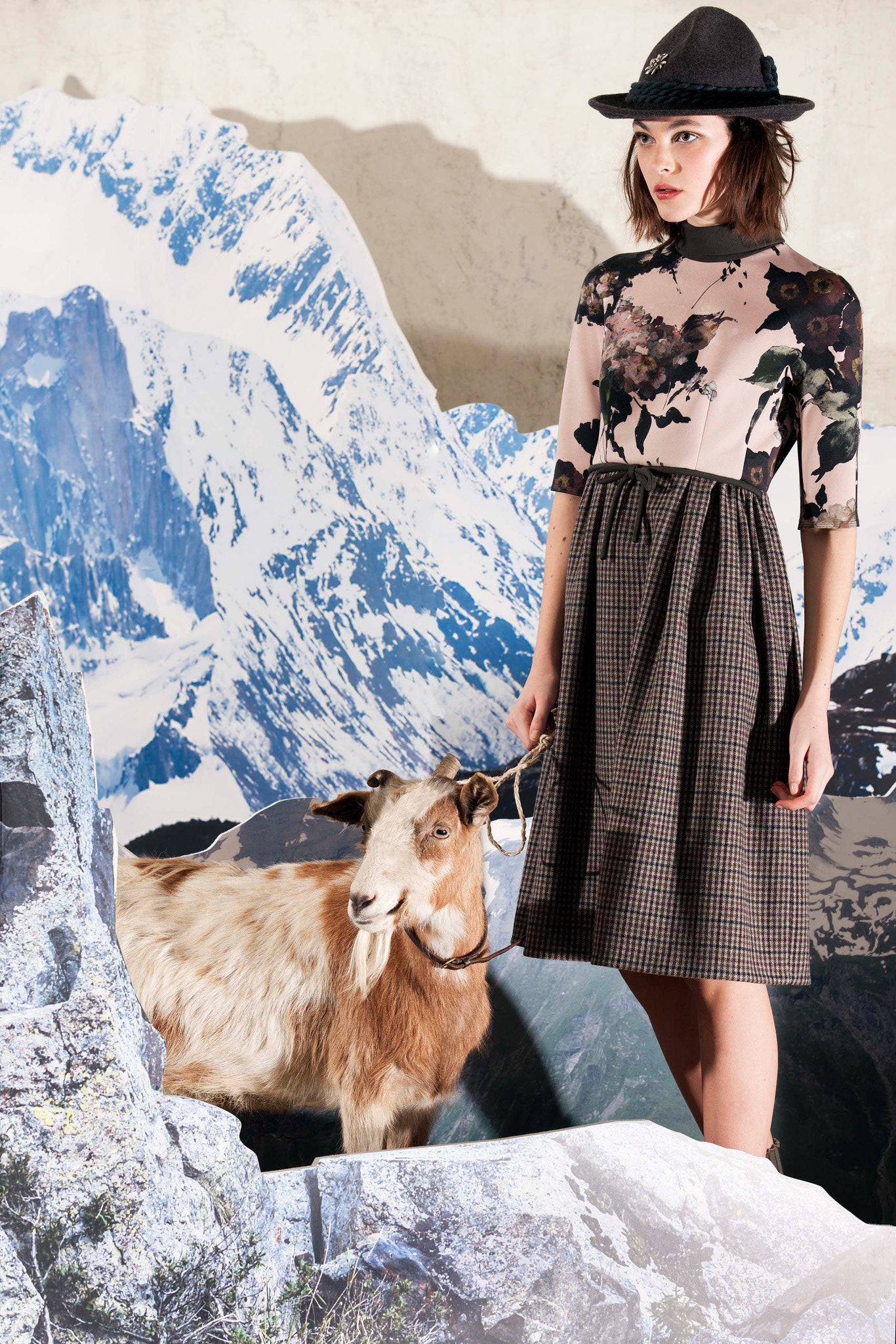 pink and brown midi dress with hat