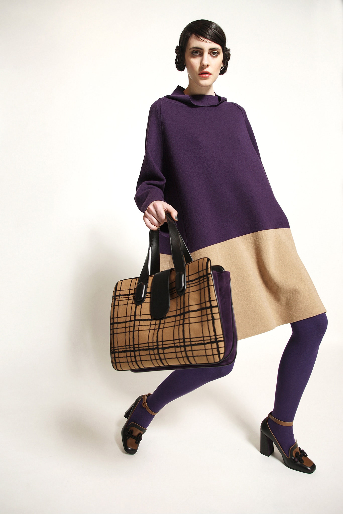 purple color-blocked relaxed dress