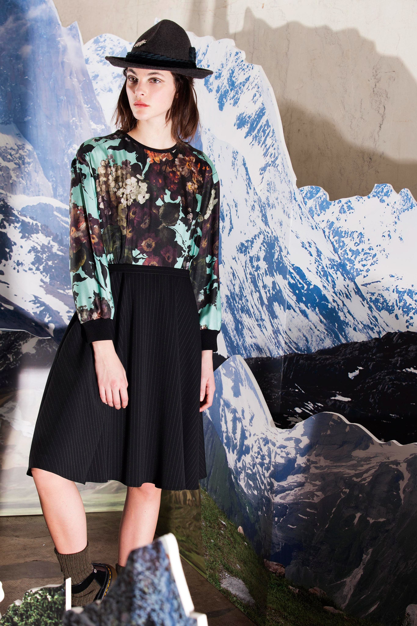 black multi-colored pleated dress