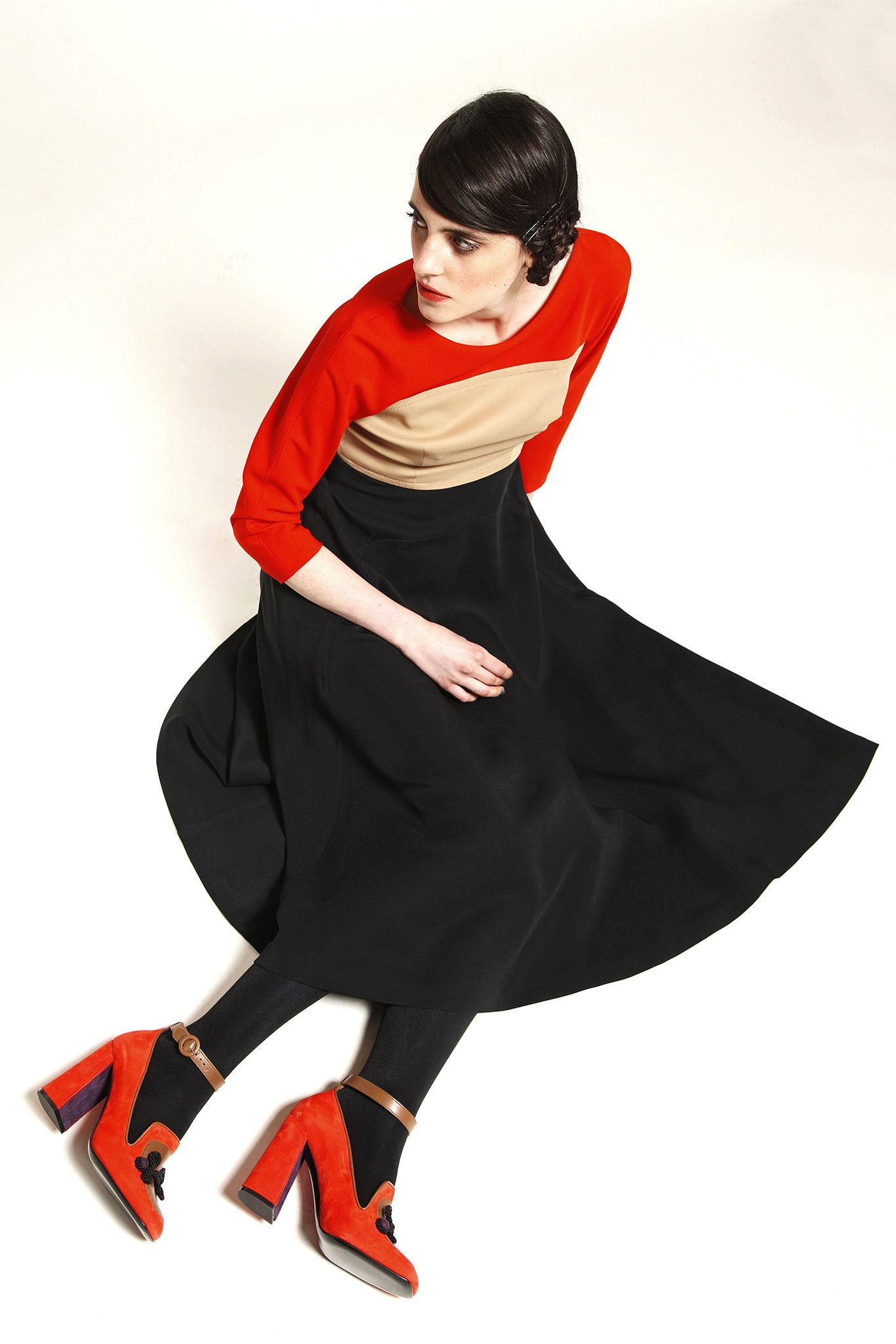 red and beige midi dress