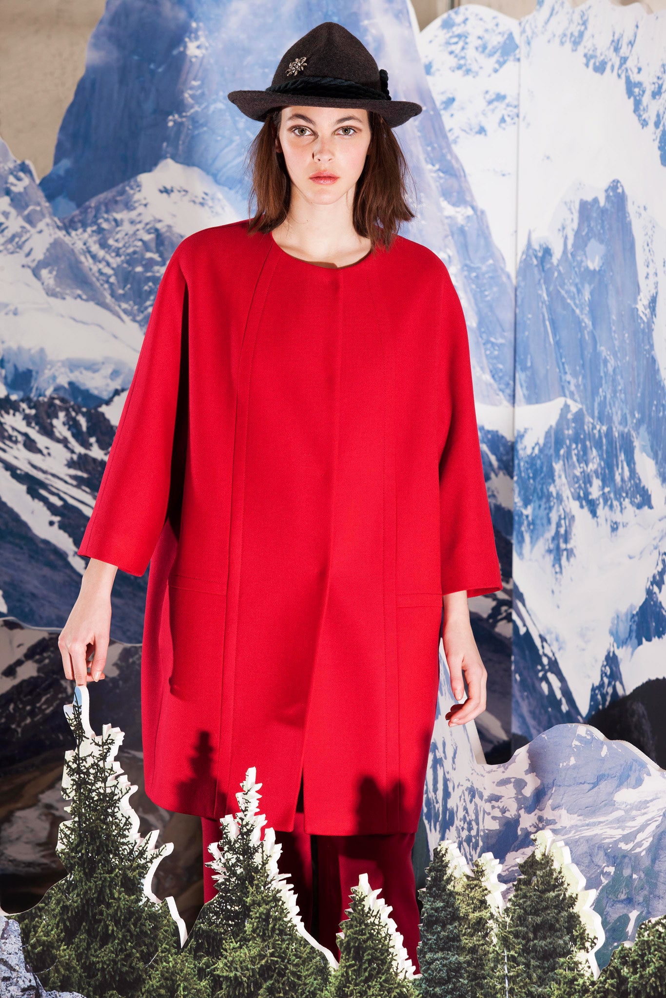 red wool cape and pants
