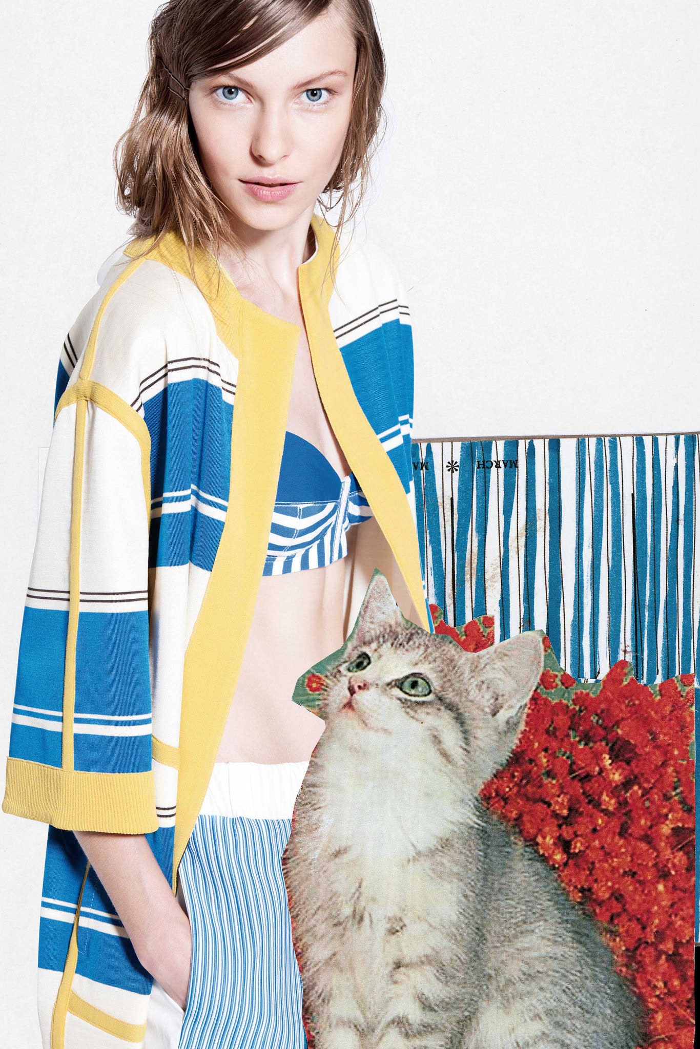 blue and yellow relaxed jacket with bikini